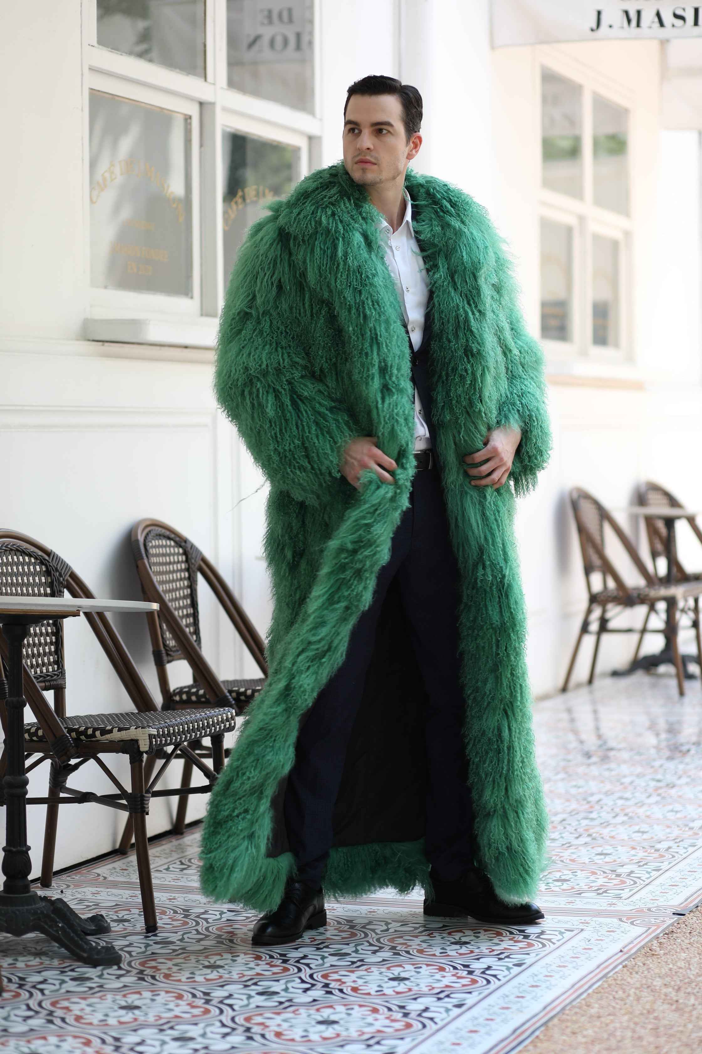 The Art of Elegance: Discover Our Long Green Tigrado Lamb Fur Coat - Janefur