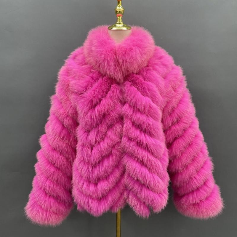 Winter Women Short Wear Two-Sided Real Fox Fur Coat Dark pink Click chat with us