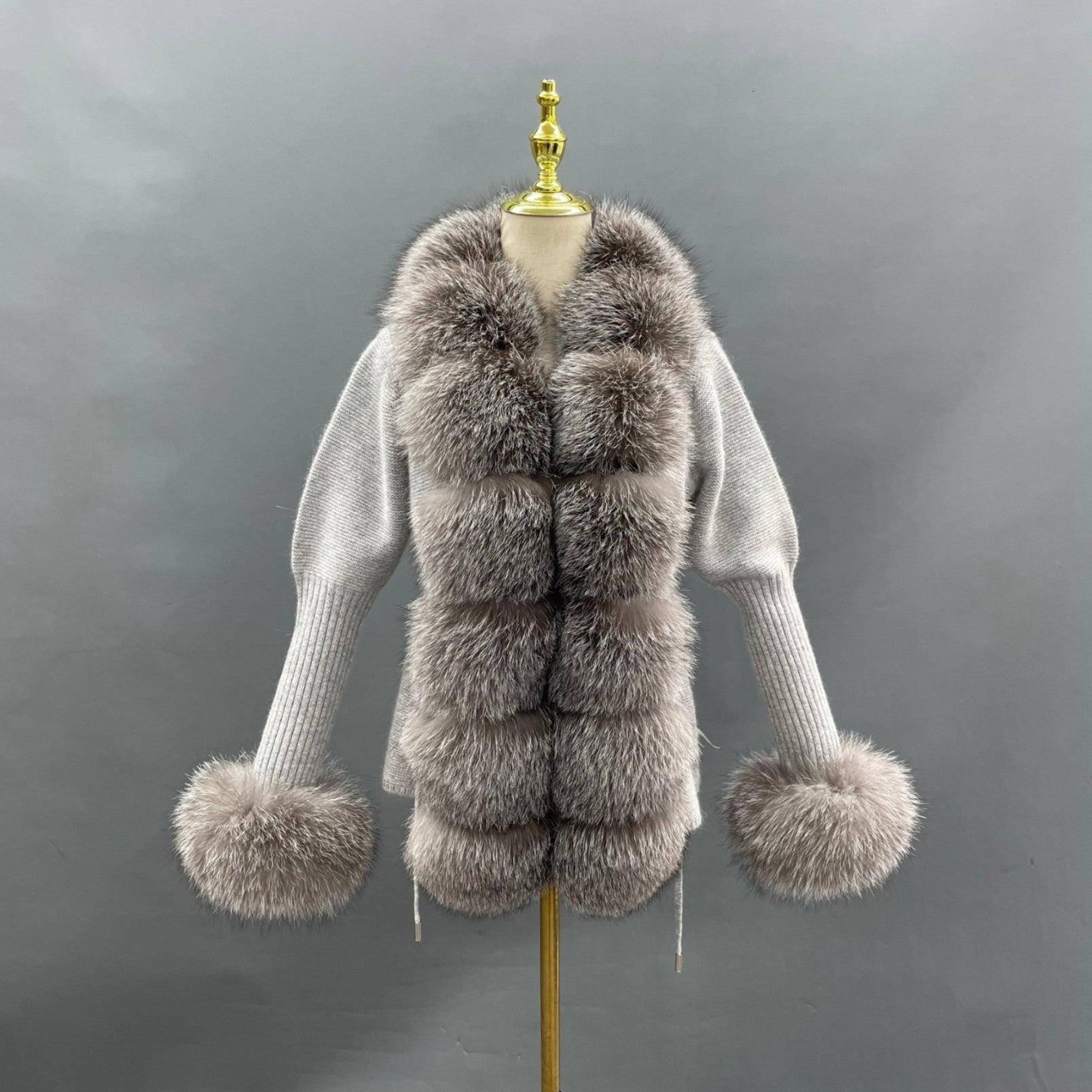 Women's Fashion Cuff Lapel with Fox Fur Knit Cardigan 27