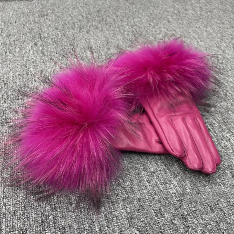 Janefur Raccoon Fur Leather Gloves Multi-color Available