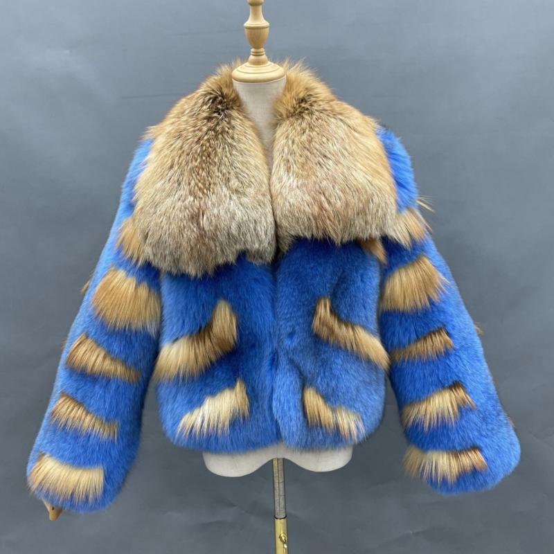 Women's Luxury Fluffy Fox Fur Coat In Winter Blue