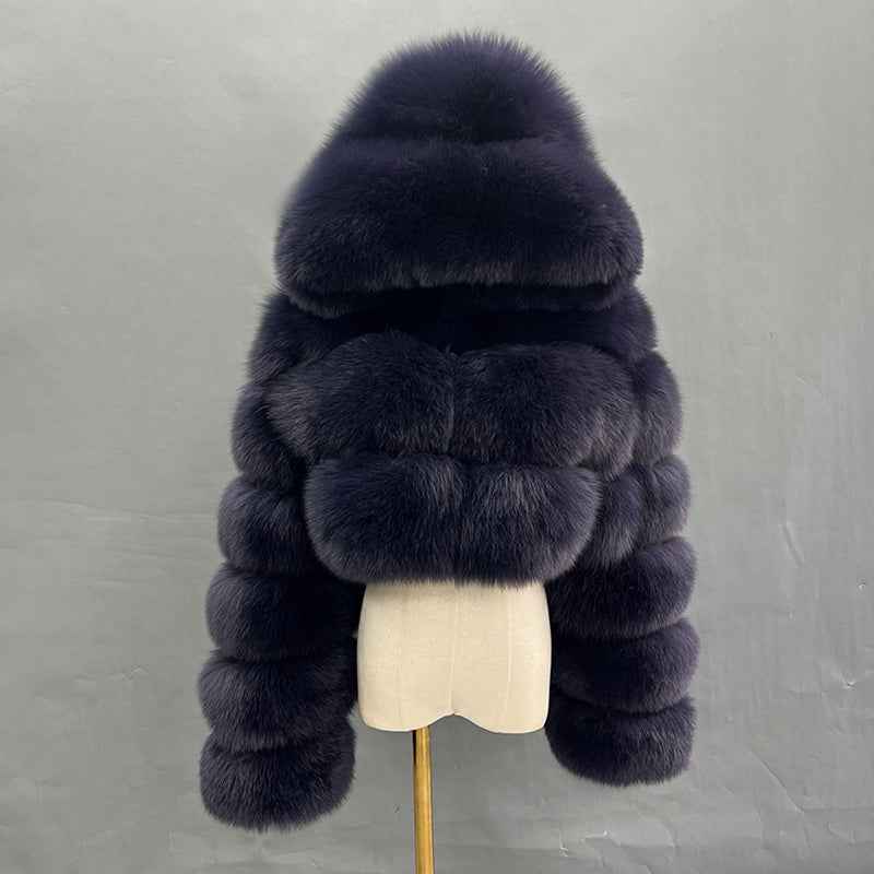 New Women's Winter Rainbow Fox Fur Hooded Coat