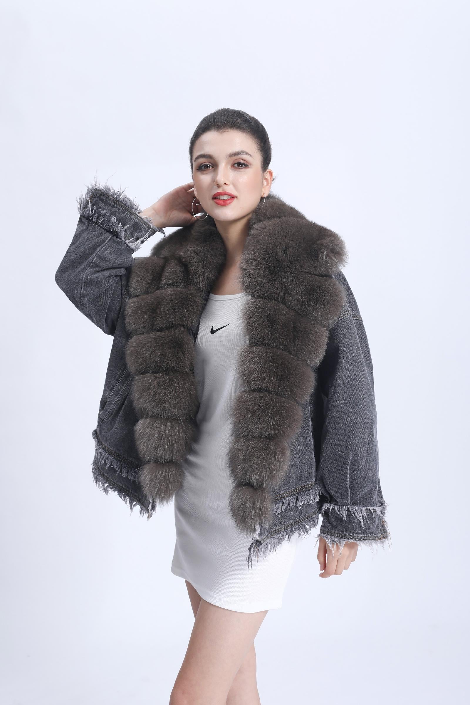 Women's Down Jacket With Real Large Fox Fur Collar Luxurious Coat For Winter Fluffy Jacket
