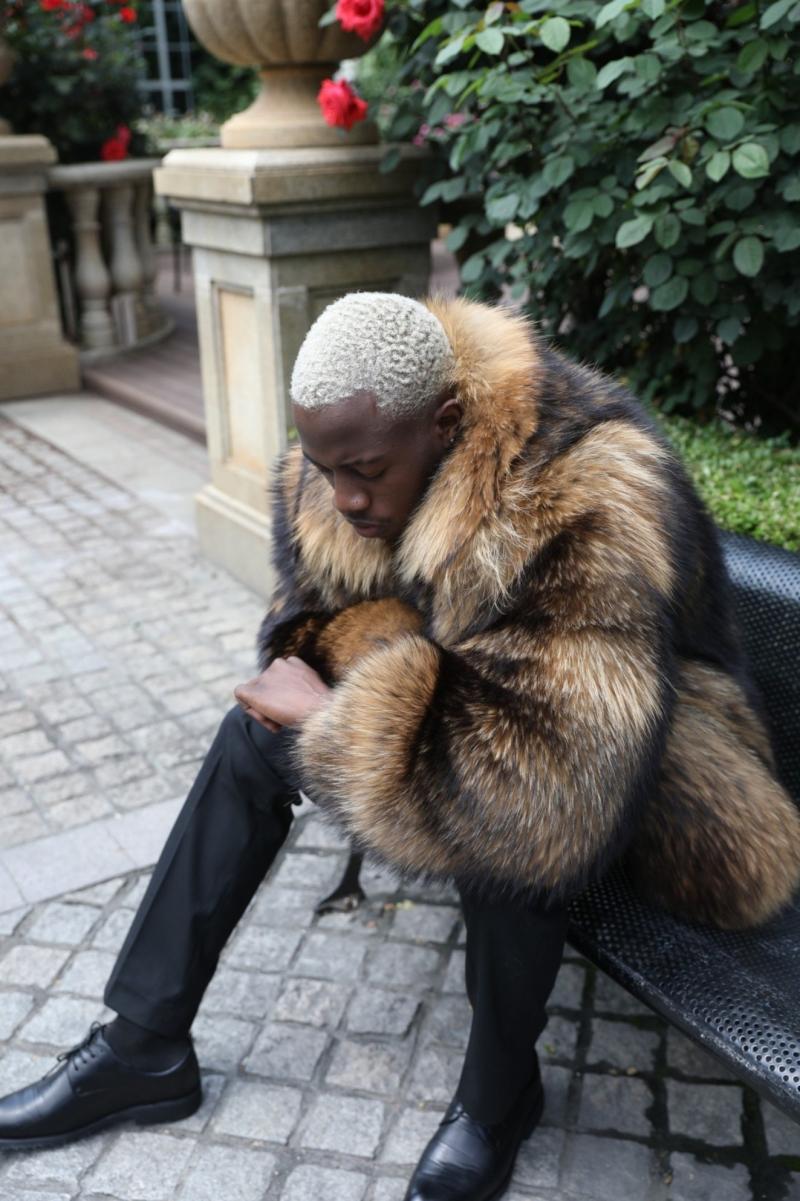 Fashion Winter Men's Lapel Pure Natural Raccoon Fur Coat