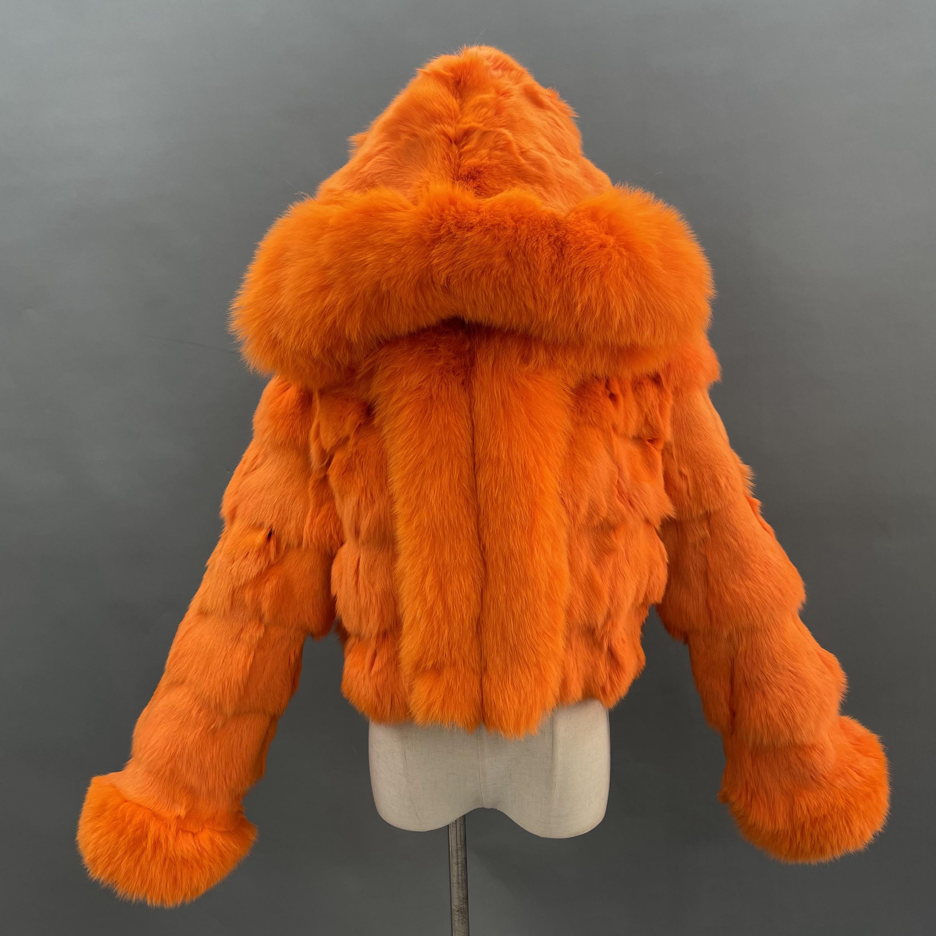 Luxury Women's Winter Short Fox Fur With Hooded Zipper Style Coat Orange Click chat with us