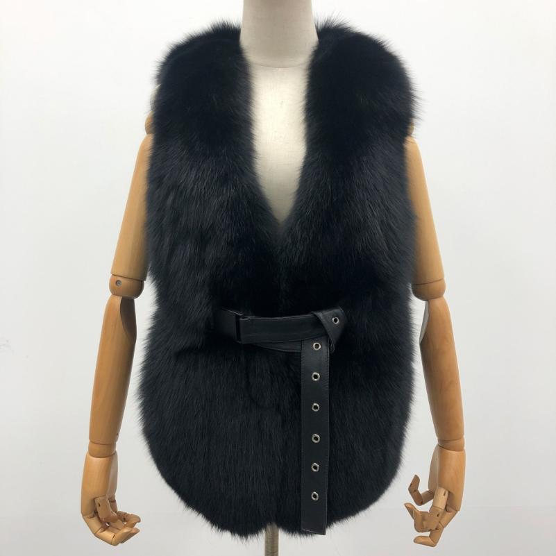Fox Fur Vest Luxury High-quality Women's Belt Vest