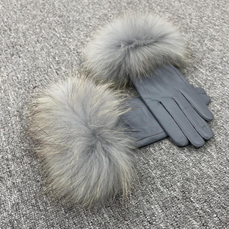 Janefur Raccoon Fur Leather Gloves Multi-color Available F 12