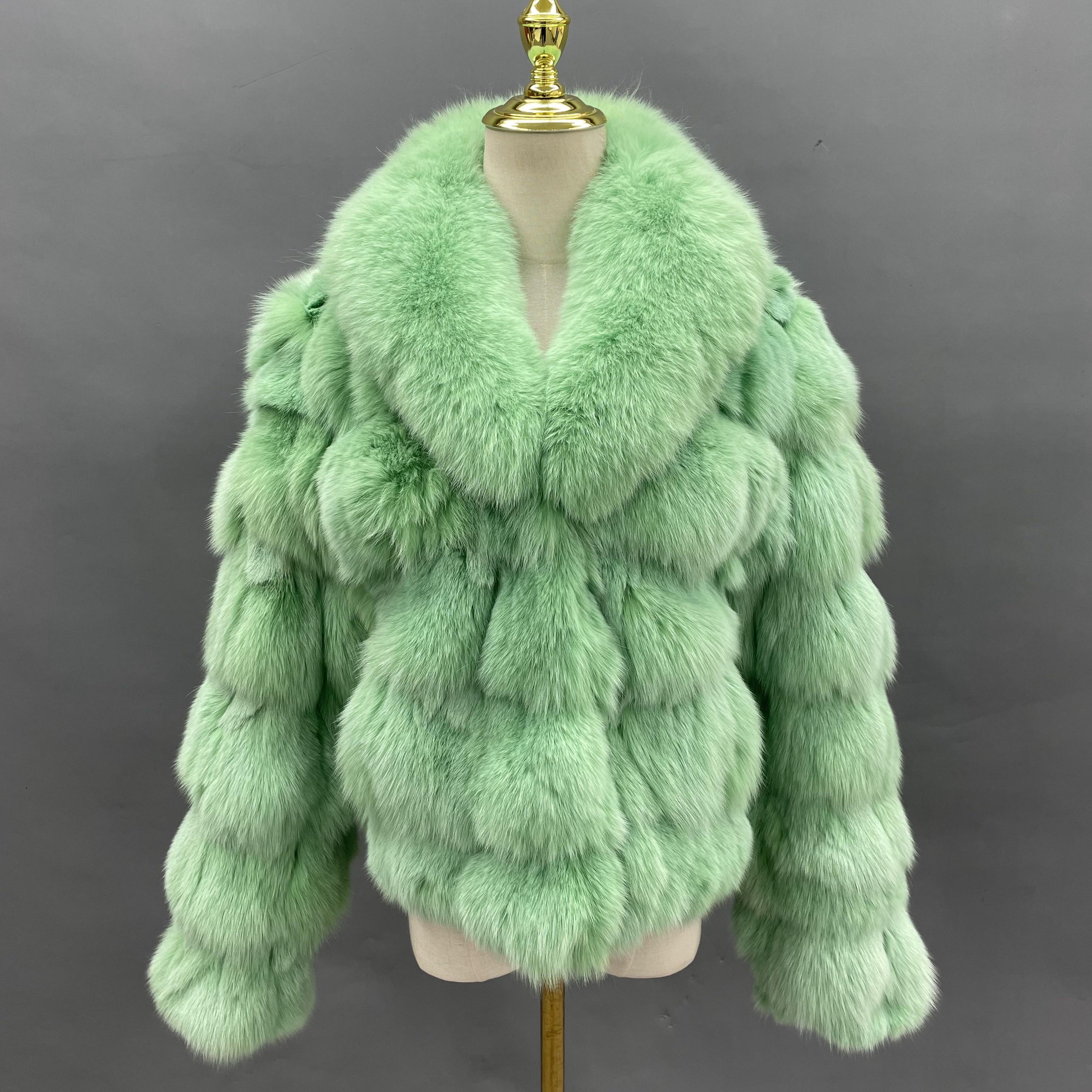 Plus Size Women's Short Stylish Lapel Real Fox Fur Luxury Jacket 11
