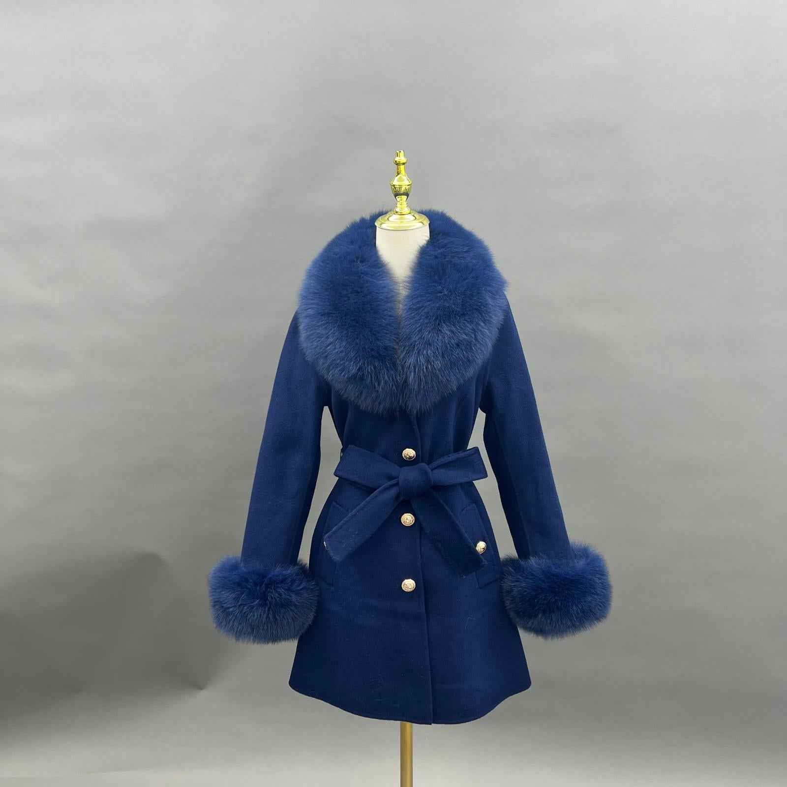 Double-Faced Fleece Coat for Women Elegant Notched Lapel Belted Double-Faced Wool Outer Jacket