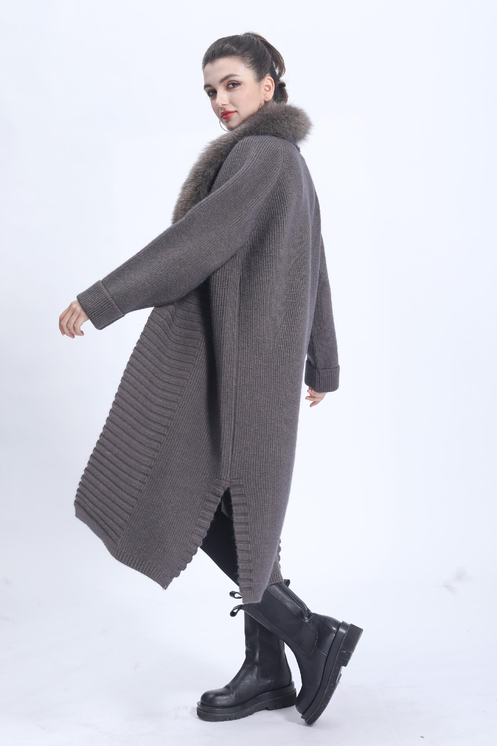 Ladies' Wide Lapel Belted Knitted Sweater Spring Knit Cardigan Long Outerwear
