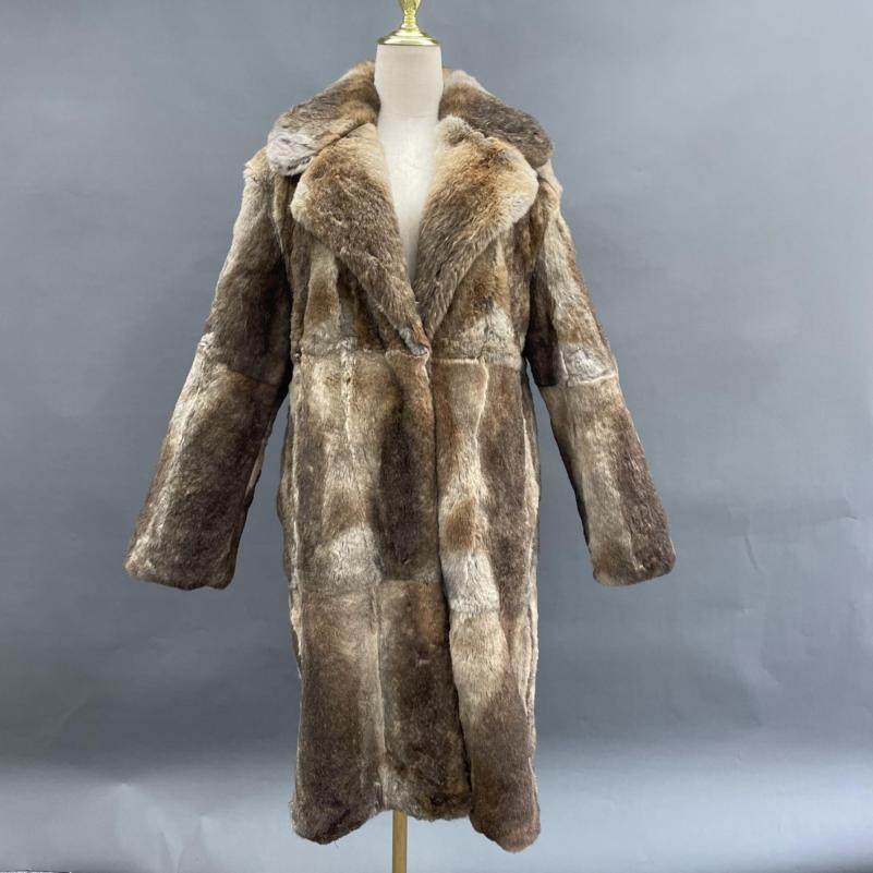 High Quality Men's Real Natural Fur Long Coat With Lapel Men's Rabbit Fur Coat