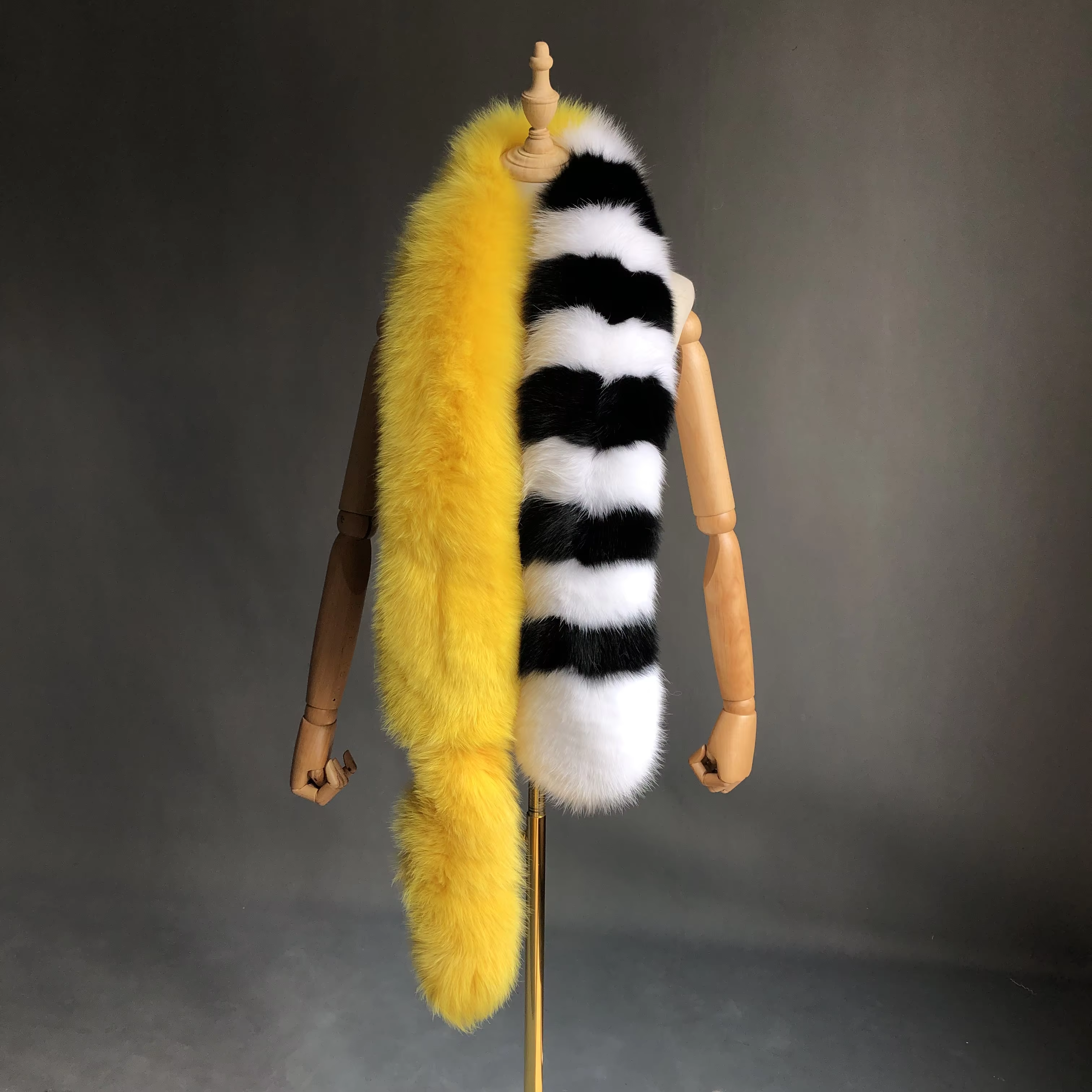 Missjanefur Fashion Symmetrical Fox Tail Fur Scarf Single-yellow