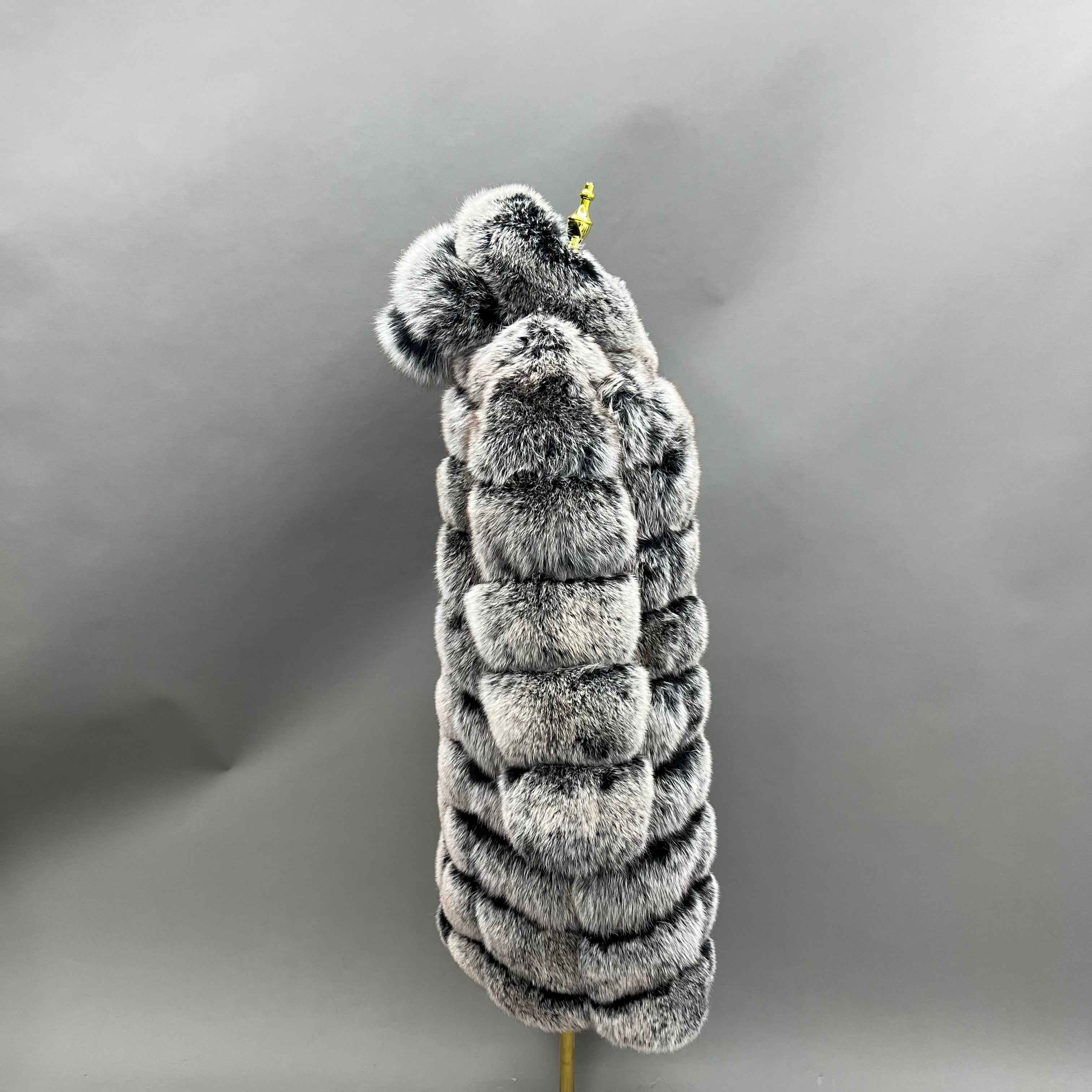 Women's Luxury Fox Fur Maxi Coat - 100cm Length Hooded Layered Design Winter Warm Fashion Outerwear