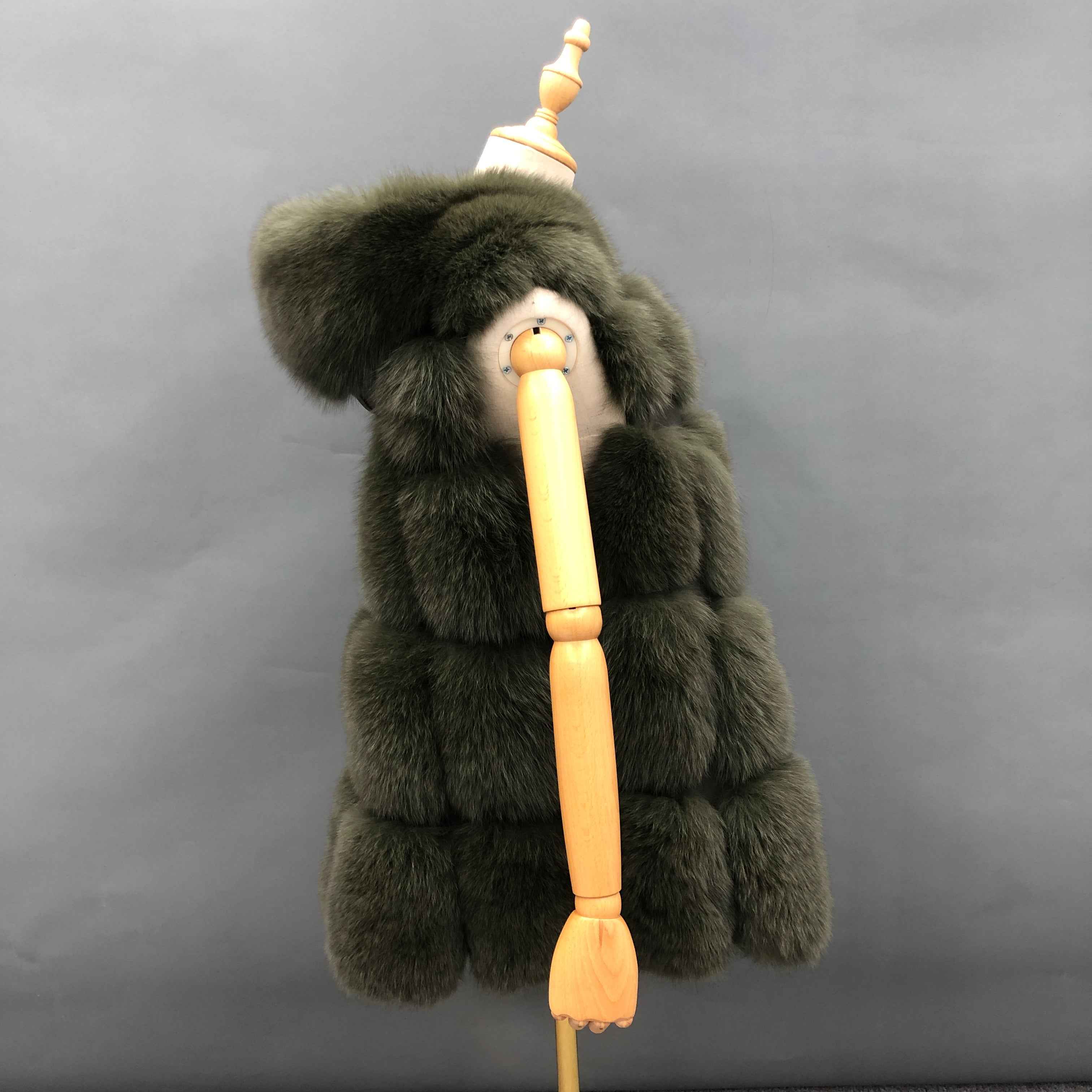 Women's Hooded Fox Fur Vest with Flared Hem - Early Winter Luxe Outerwear