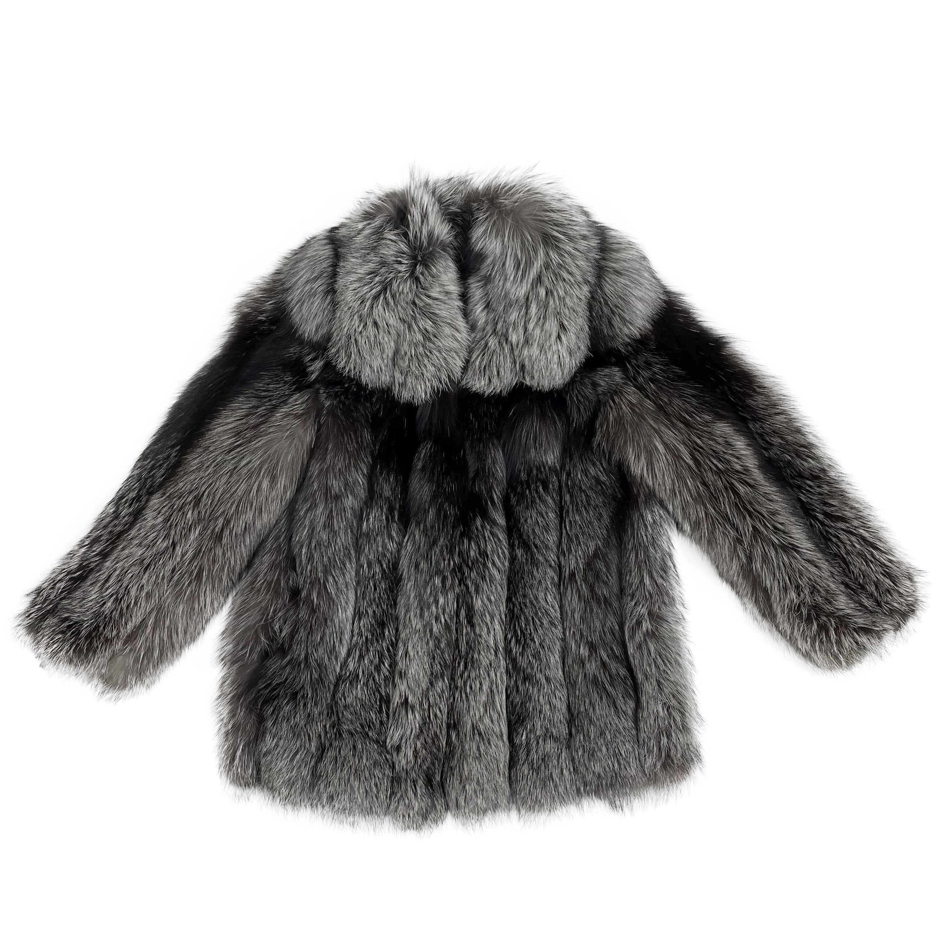 Women's Luxury Silver Fox Fur Coat - Notched Lapel Mid-Length Winter Fashion Warm Outerwear