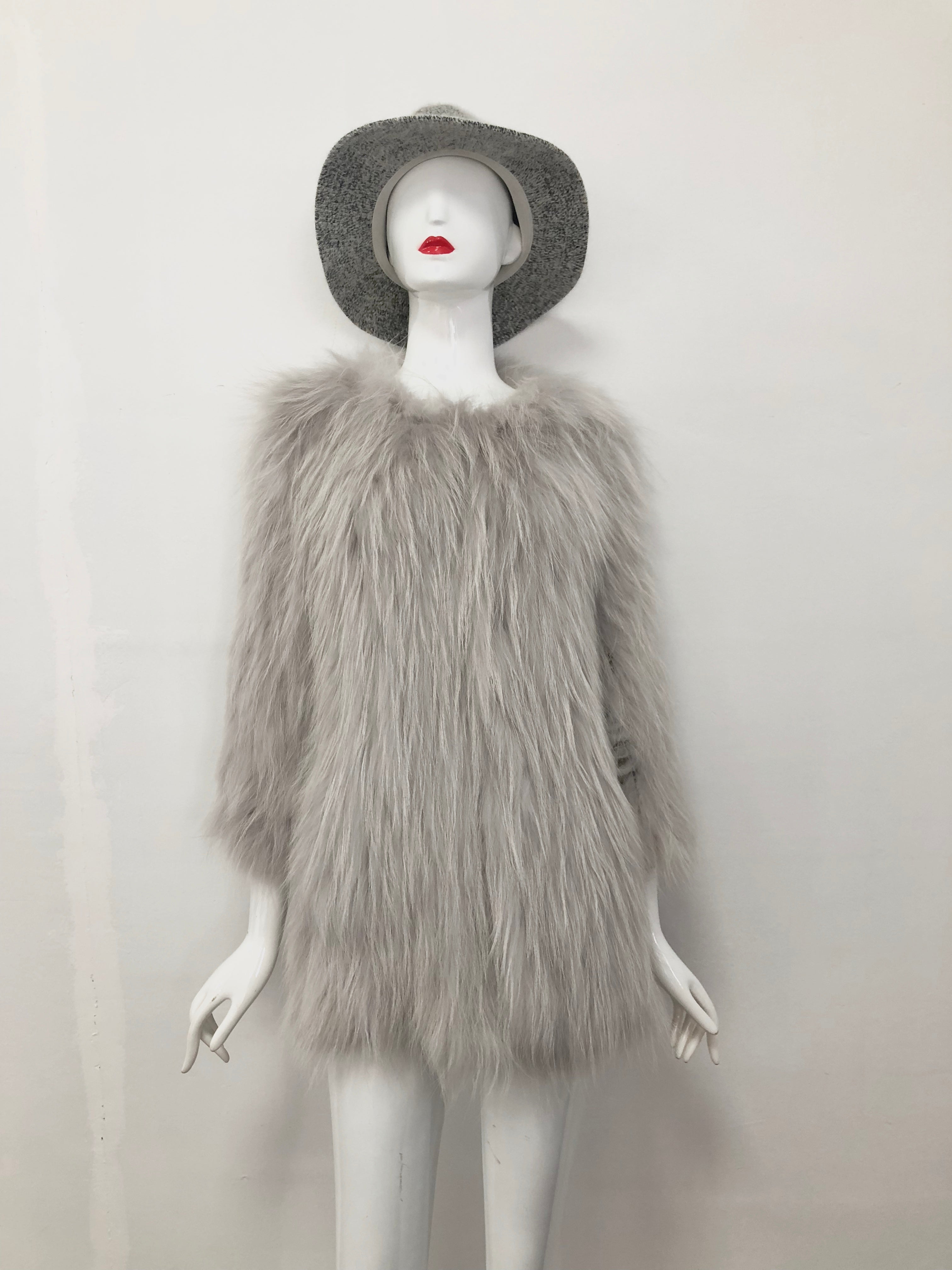 Women's Knitted Raccoon Dog Fur Mid-Length Coat - Luxurious Winter Outerwear