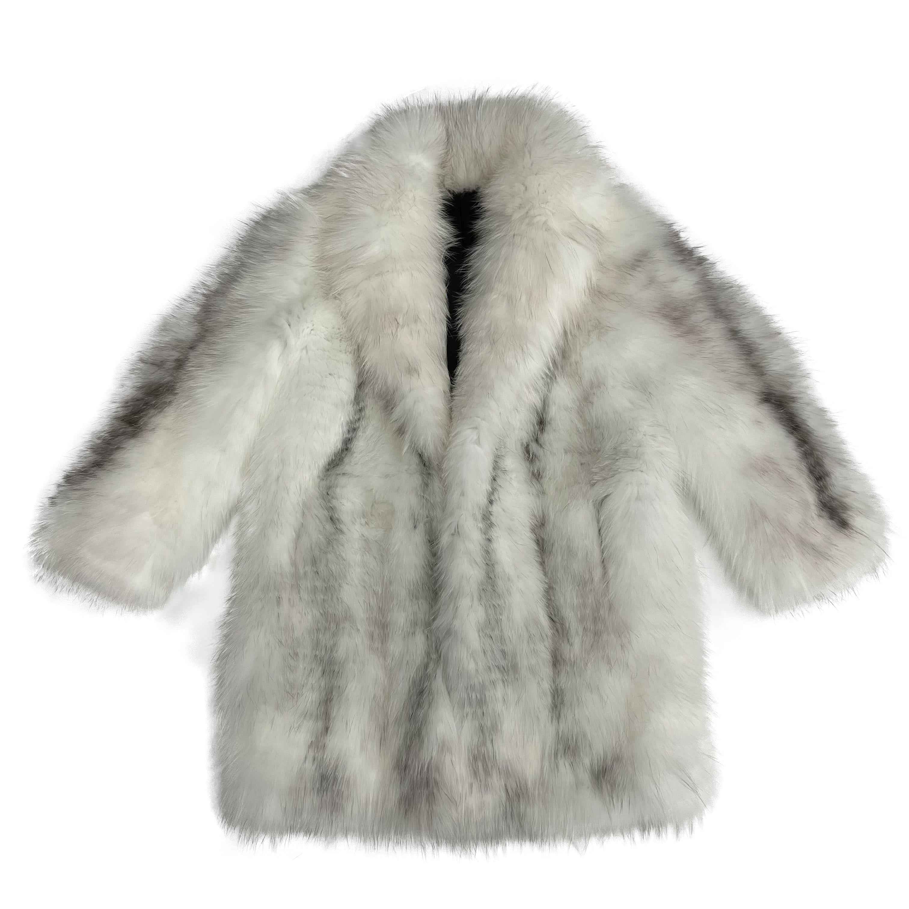 Women's Luxury Blue Frost Fox Fur Coat - Fine Striped Mid-Length Winter Fashion Warm Outerwear