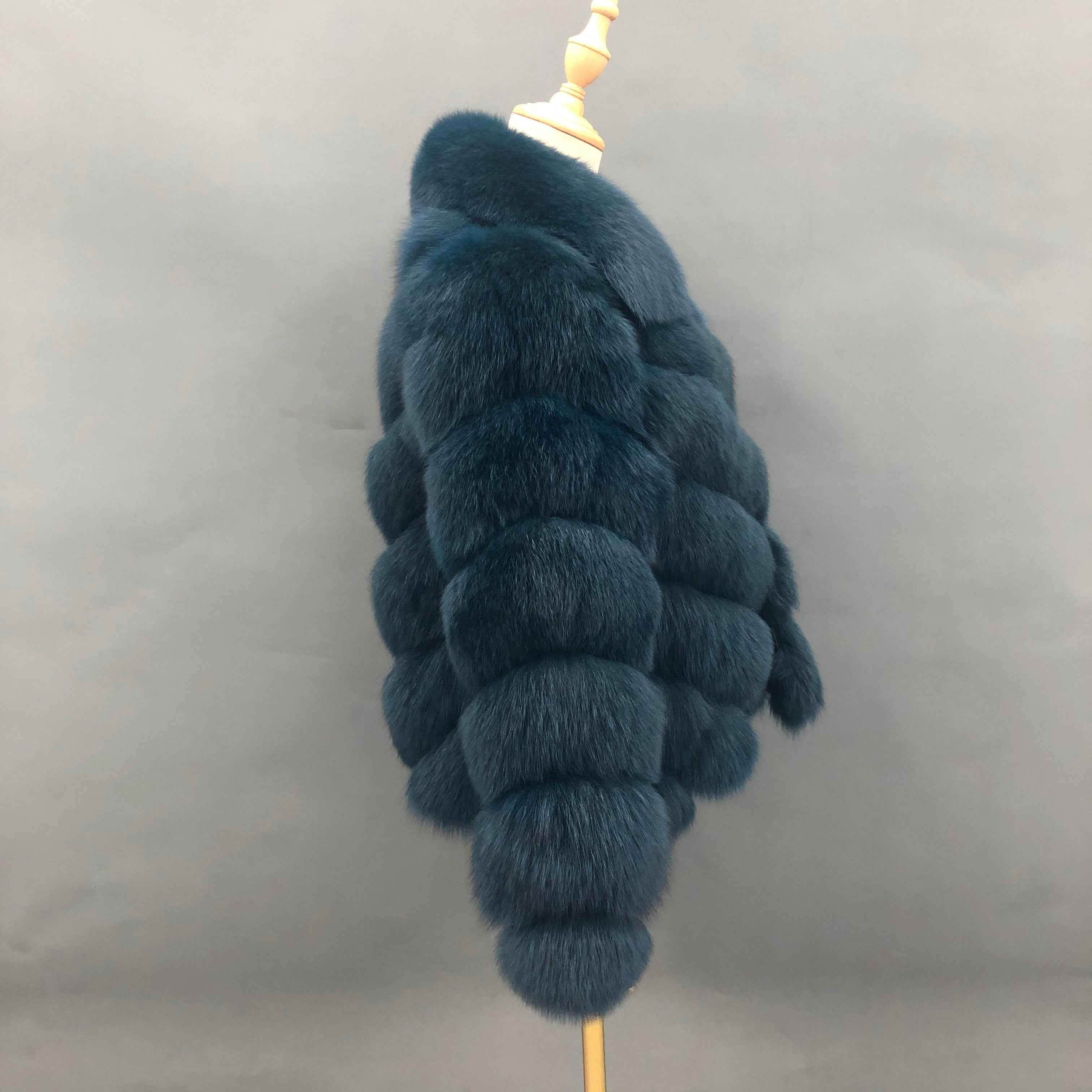 Janefur Fox Fur Coat with Chevron Stripe & Notched Collar - Short Winter Jacket