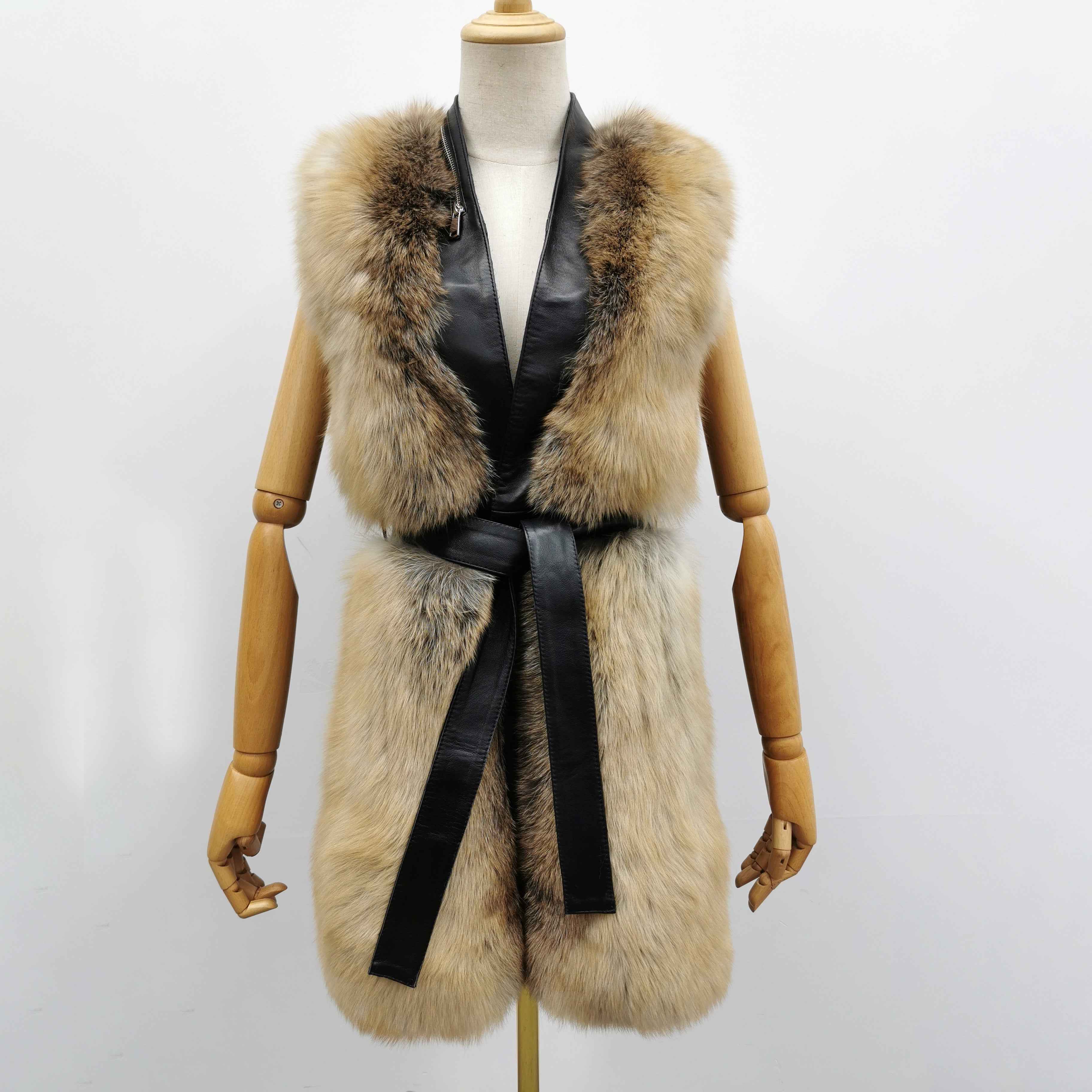 Women's Versatile Belted Fox Fur Vest - Stylish Outerwear Golden island