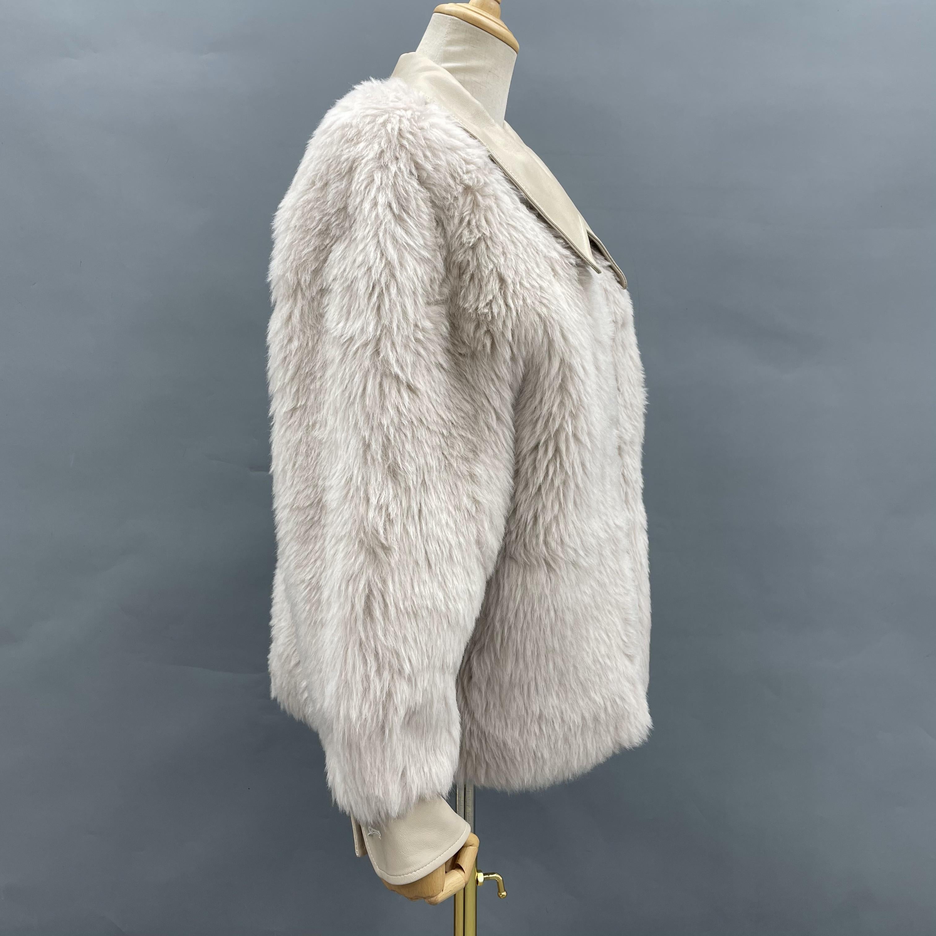 Women's Grey Sheepskin Shearling Jacket with Leather Collar, Cuffs & Decorative Buttons - Edgy Winter Outerwear