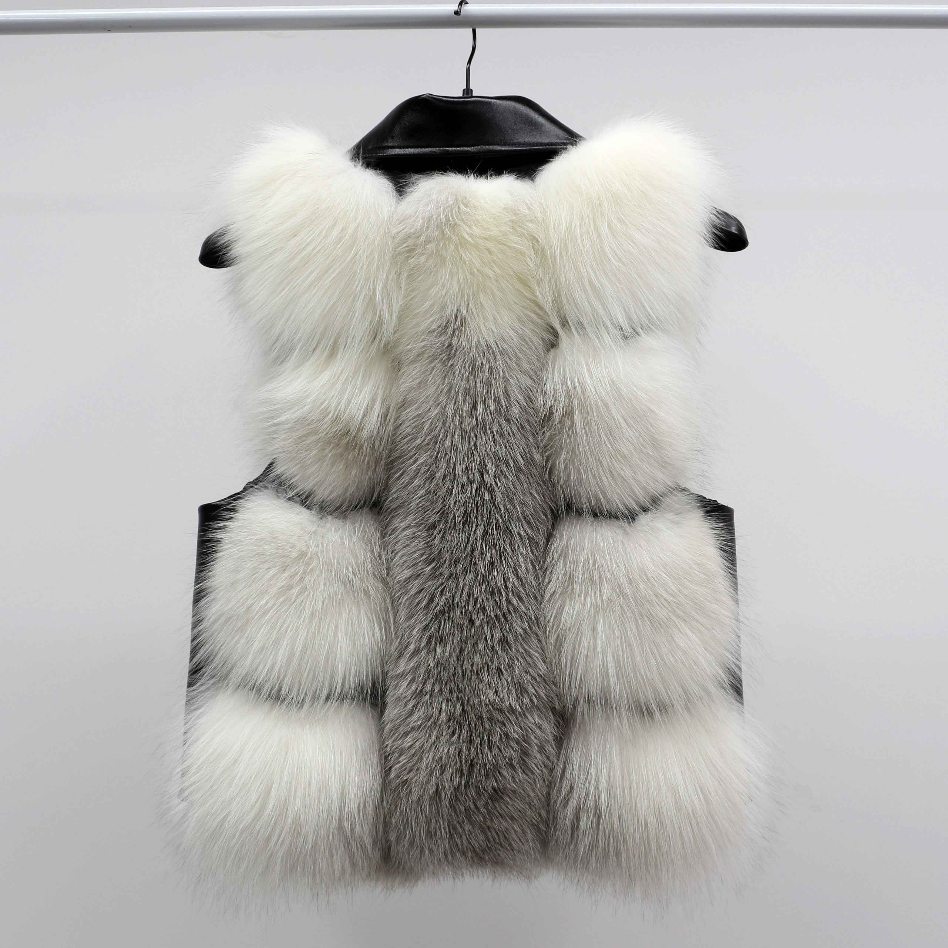 Women's Luxury Fox Fur Vest - Notched Lapel Elegant Outerwear