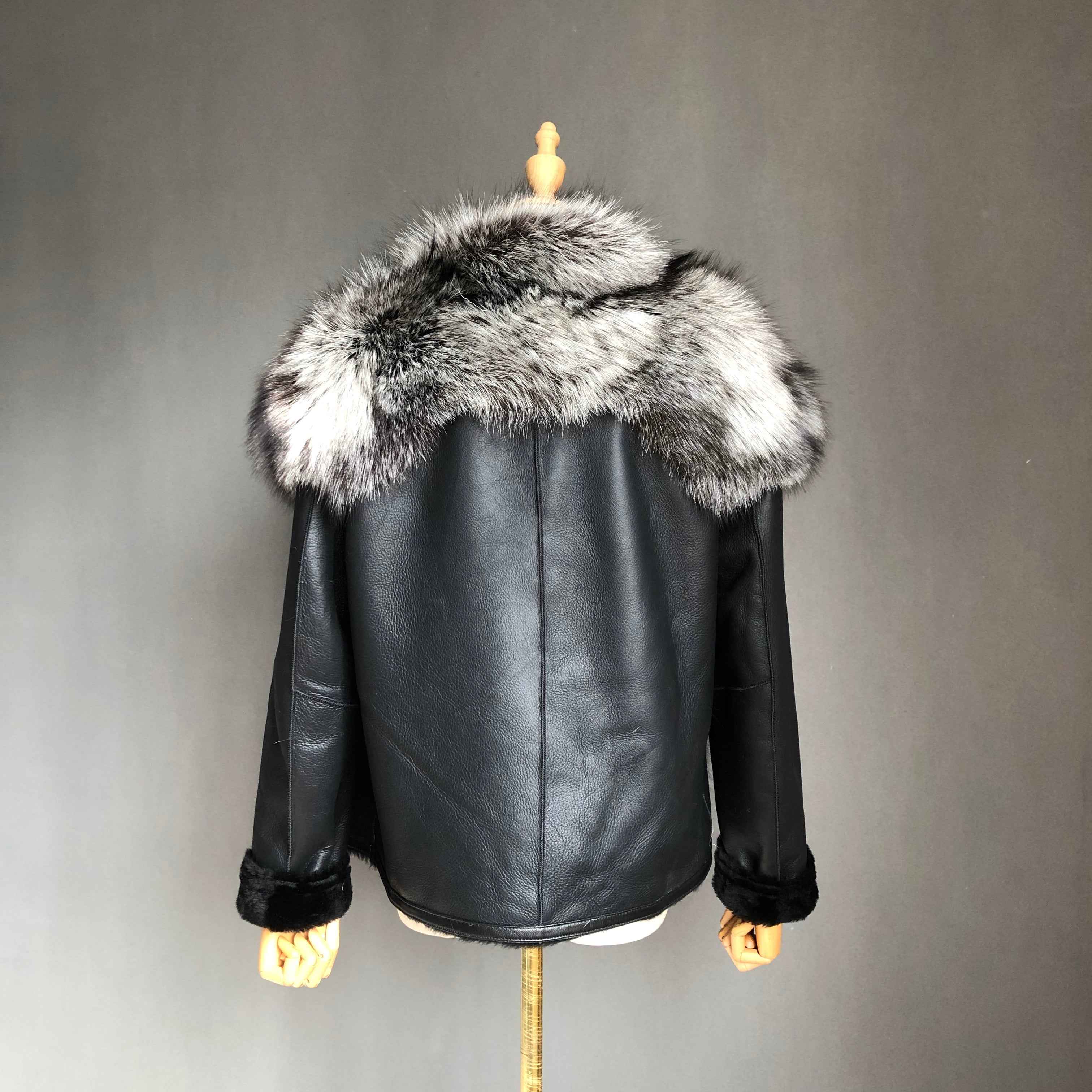 Women's Shearling Leather Coat with Raccoon Fur Trim - Windproof Luxury Winter Outerwear