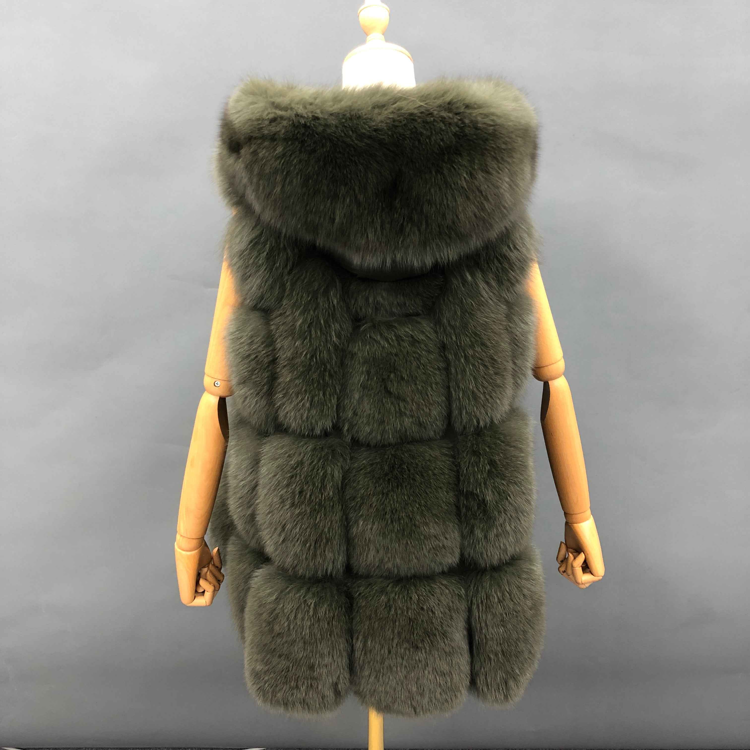 Women's Hooded Fox Fur Vest with Flared Hem - Early Winter Luxe Outerwear