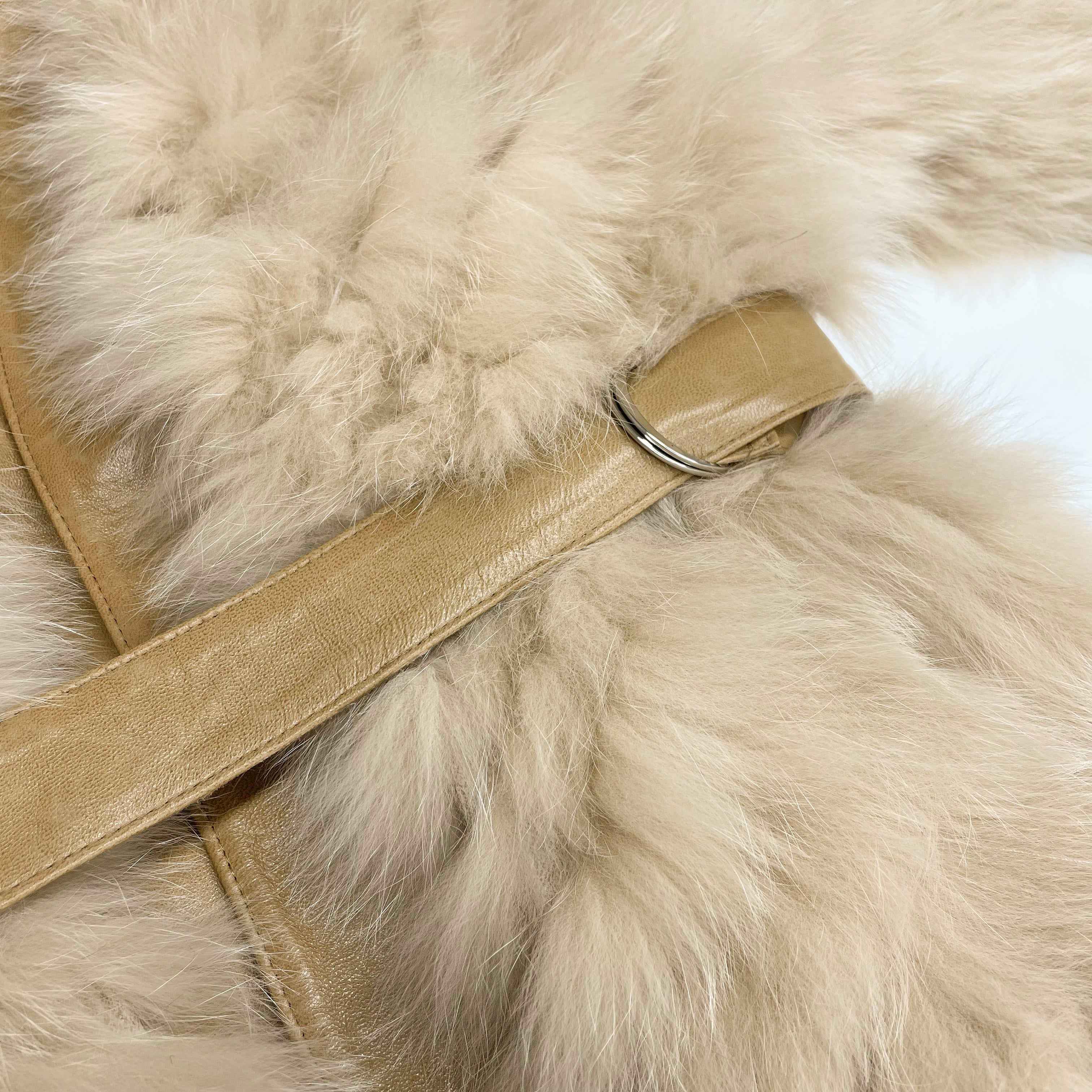 Women's Luxury Fox Fur Relaxed Fit Jacket - Chevron Stripe Design with Leather Belt Detail Winter Fashion Outerwear