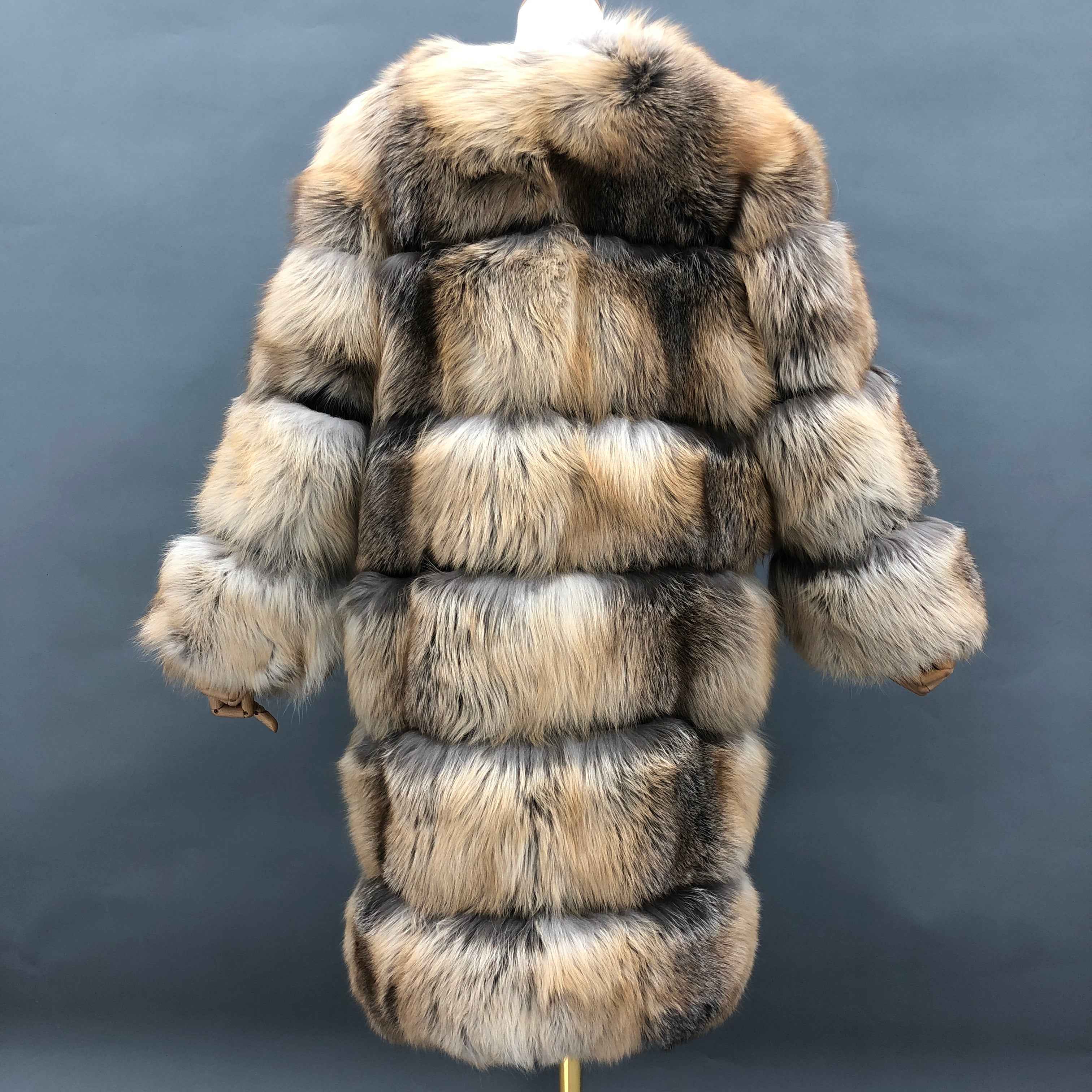 Ultra-Warm Natural Color Fox Fur Long Coat - 6-Panel Layered Design Winter Fur Jacket