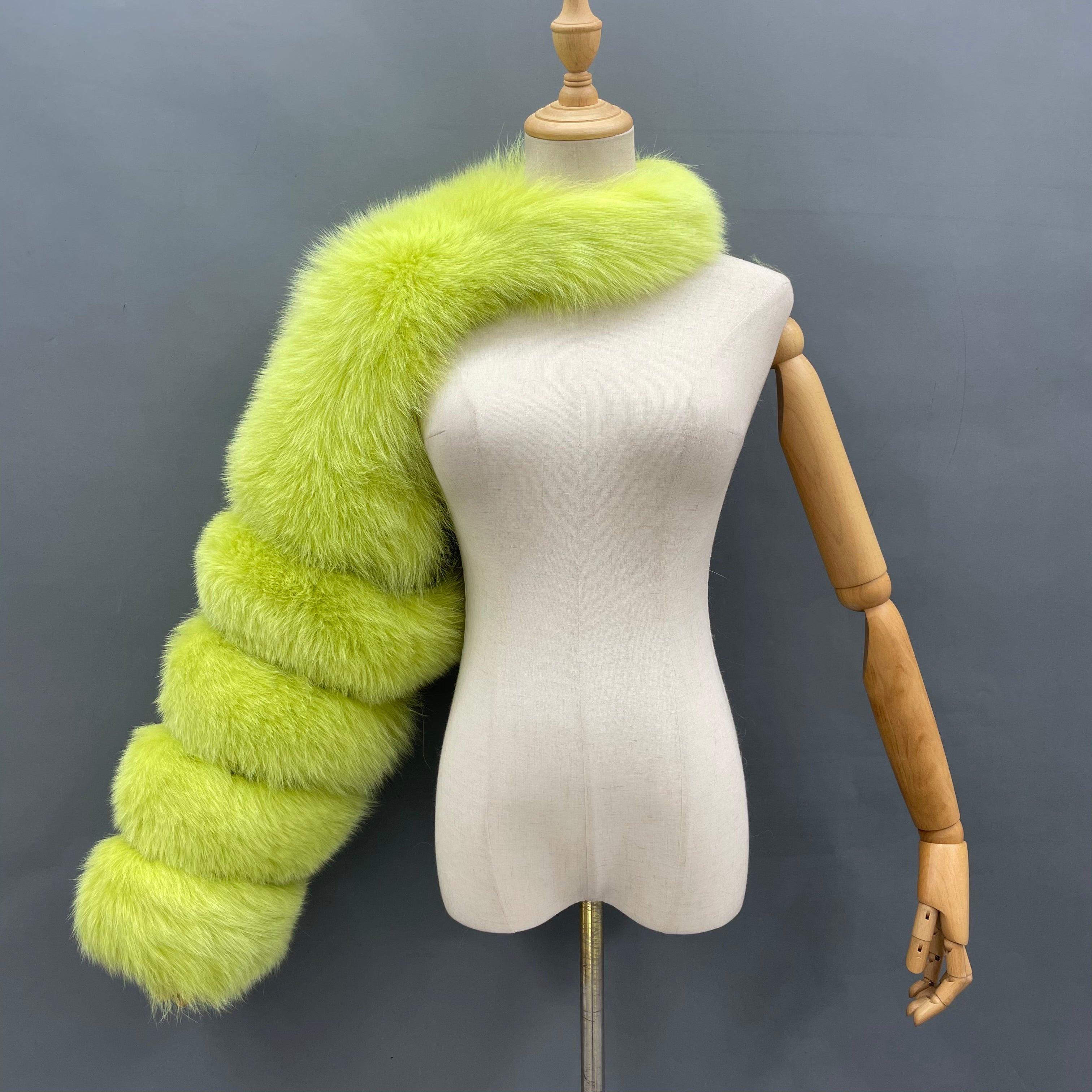 Women's Real Fox Fur Arm Warmers, Luxury Fur Sleeve Cuffs for Winter Fashion Accessories Light Green F