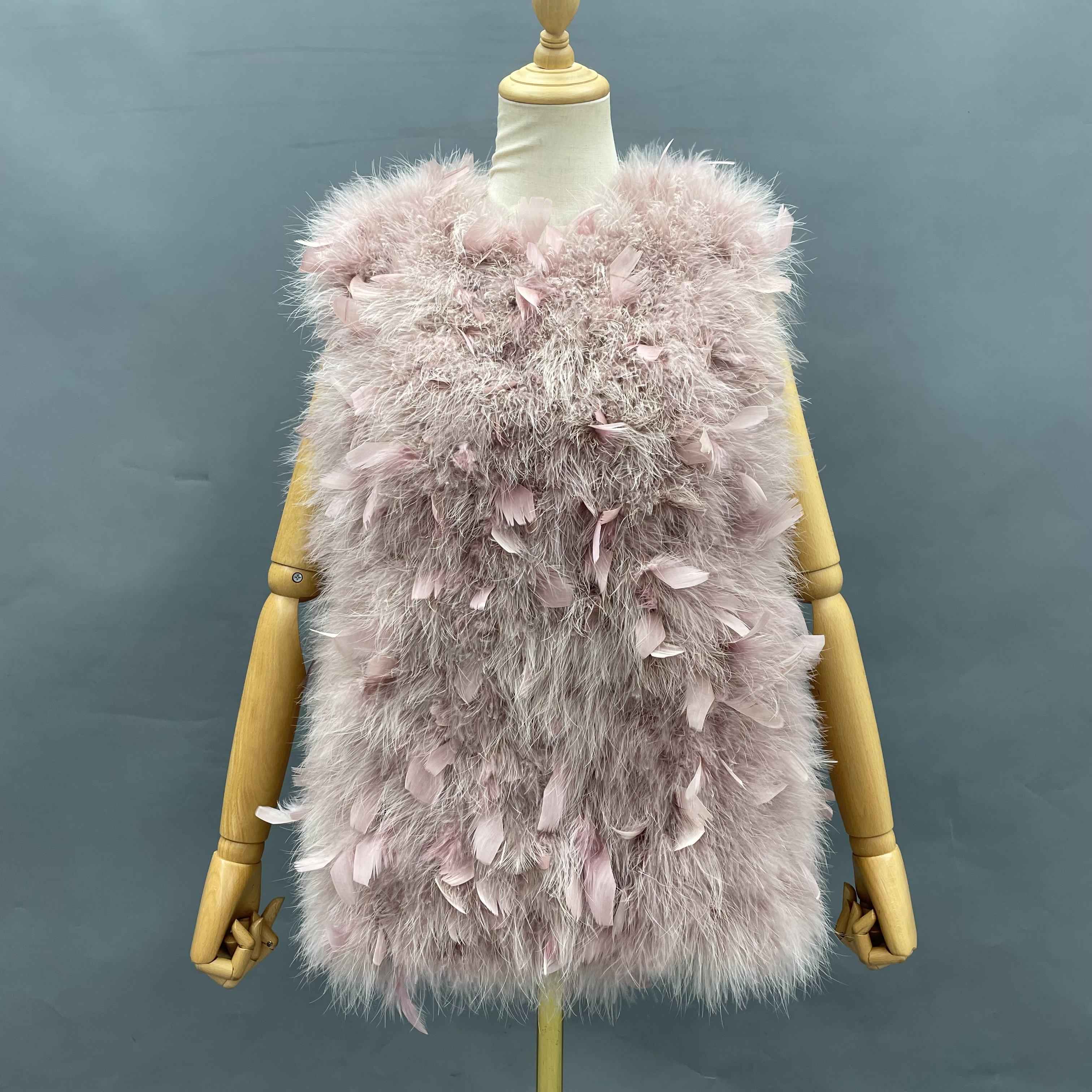 Ostrich & Turkey Feather Mixed Vest - Luxe Textured Statement Piece for Glamorous Occasions Pink