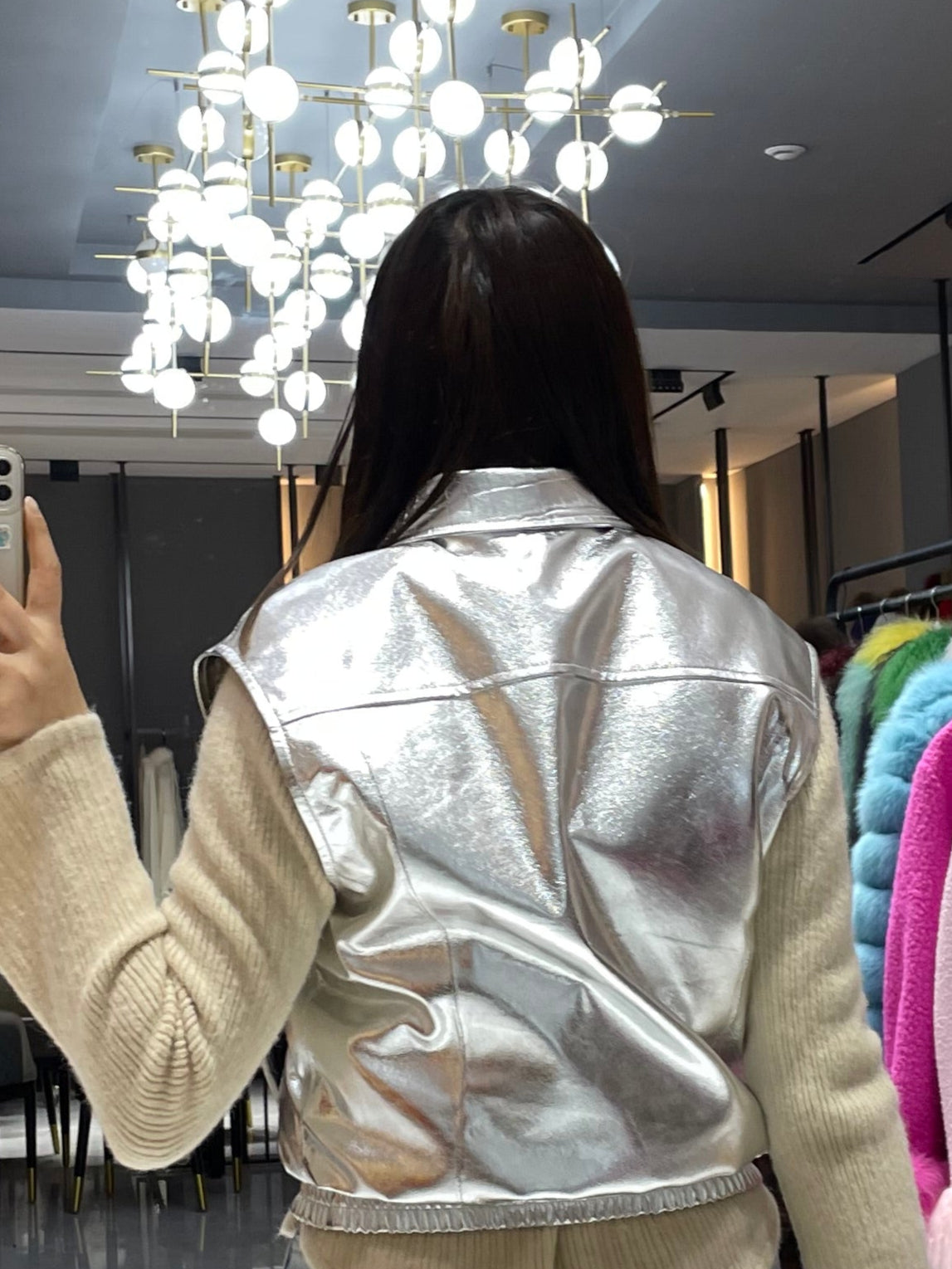 Shiny Silver Lapel Sleeveless Vest: Edgy & Chic Fashion Statement