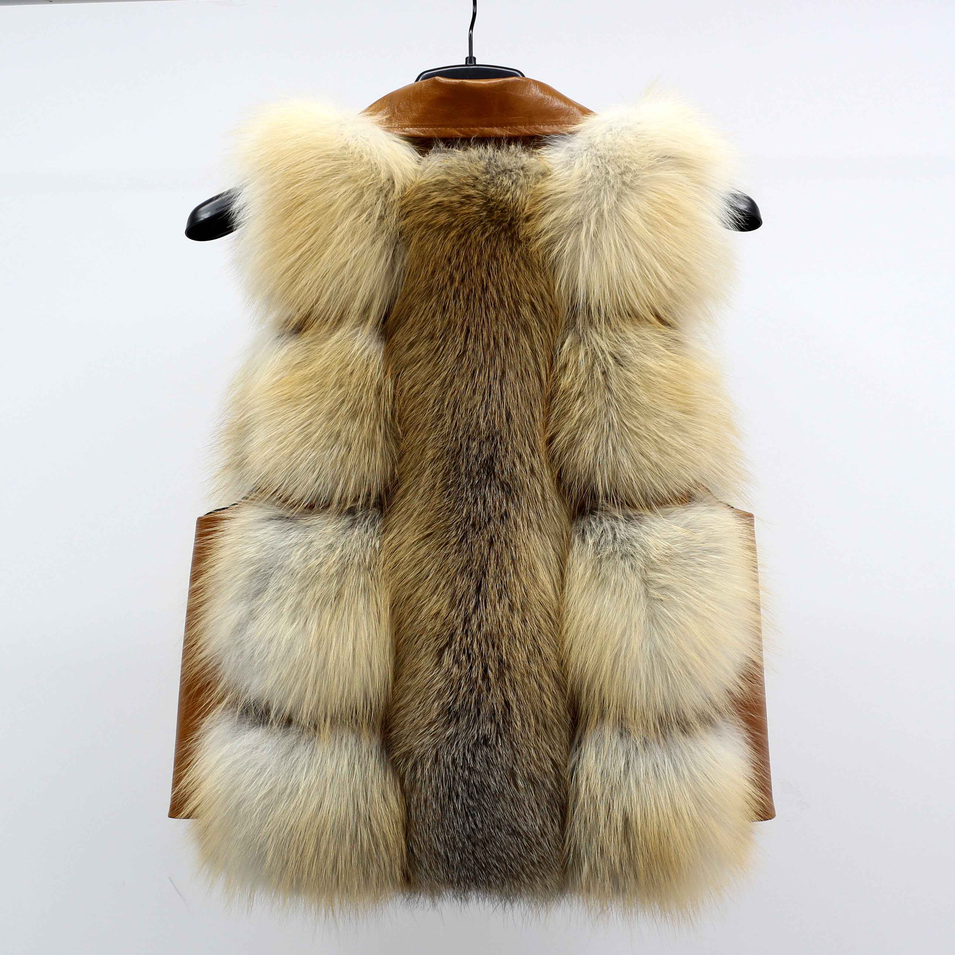 Women's Luxury Fox Fur Vest - Notched Lapel Elegant Outerwear