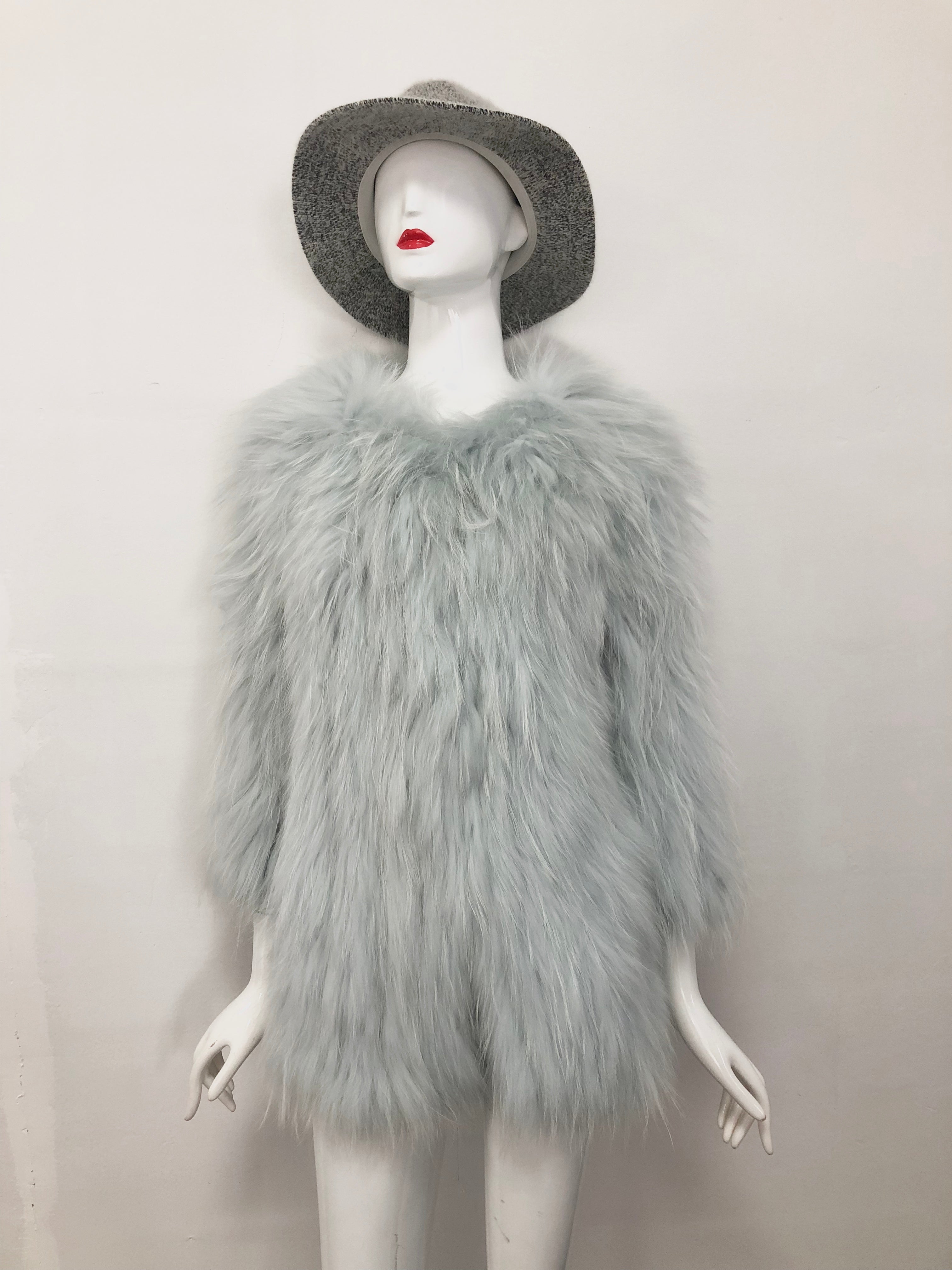 Women's Knitted Raccoon Dog Fur Mid-Length Coat - Luxurious Winter Outerwear