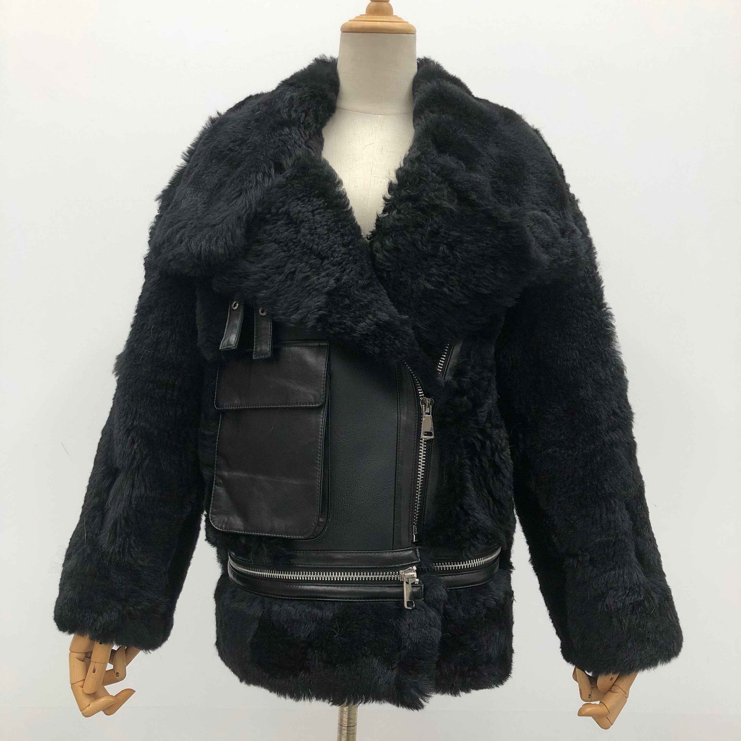 Women's Shearling Basha Jacket with Single-Side Patch Pocket - Luxe Textured Outerwear