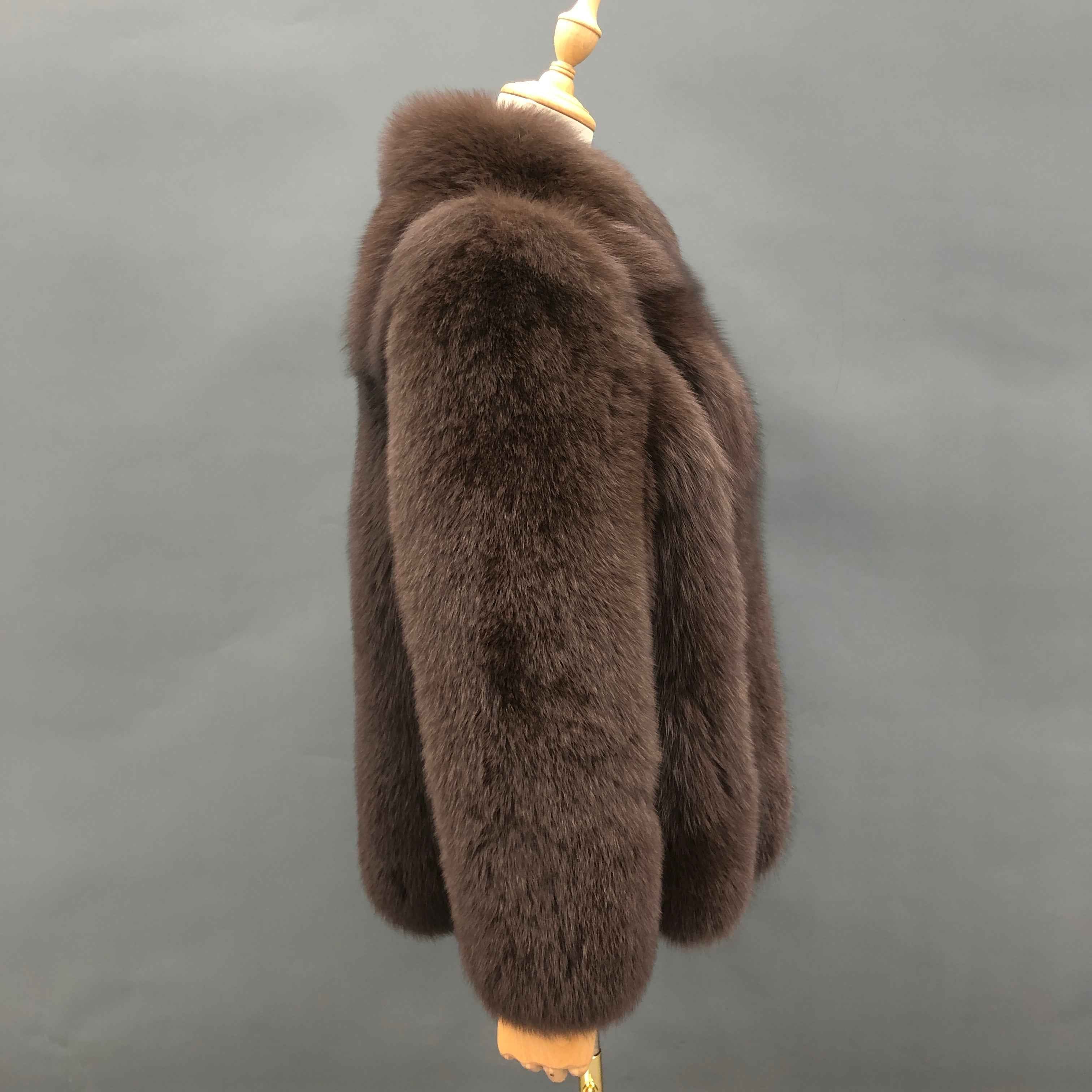 Women's Luxury Light Lavender Fox Fur Coat with Vertical Stripes & Stand Collar