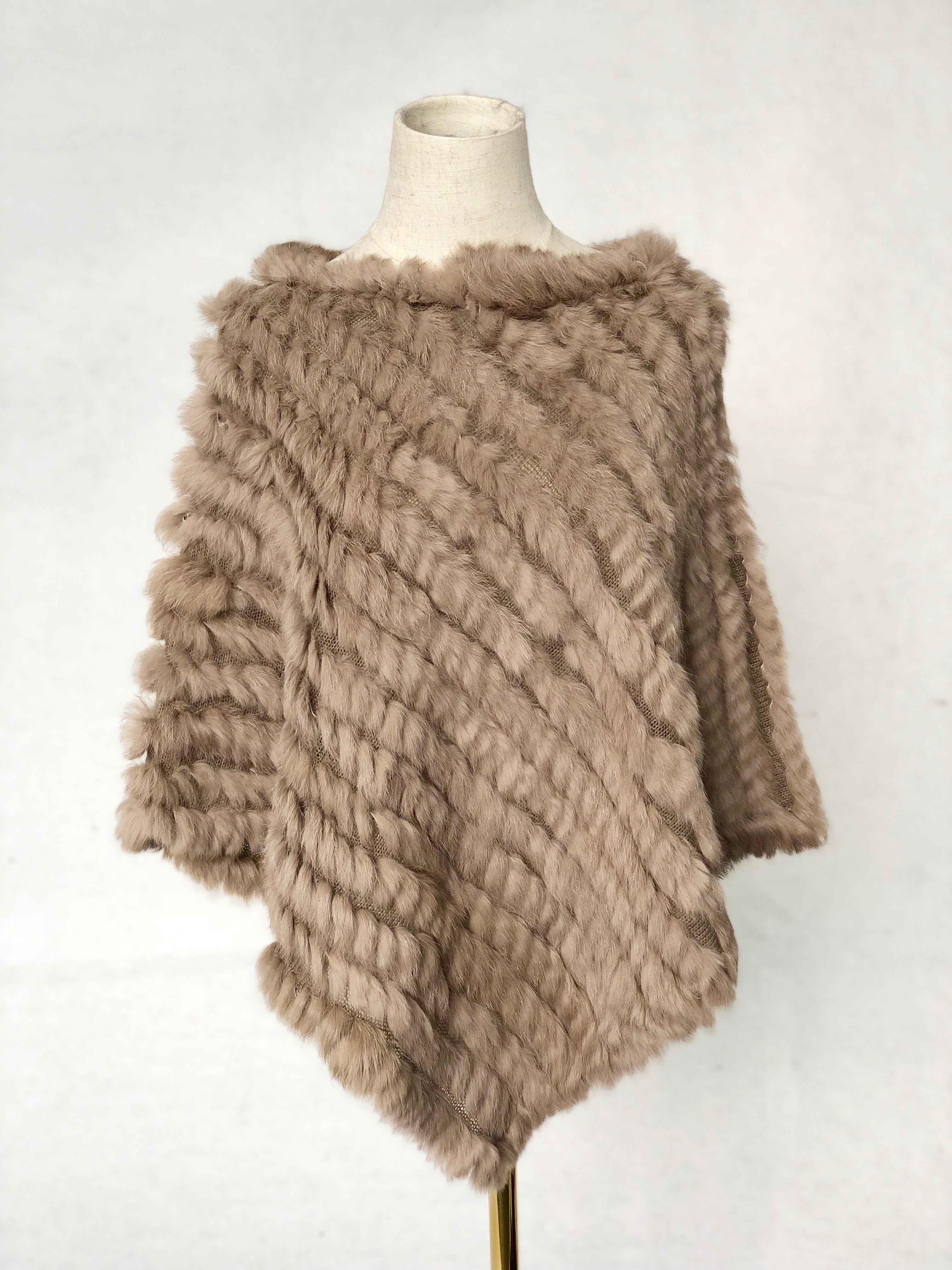 Women's Black & White Rabbit Fur Triangular Shawl - Luxe Winter Accessory