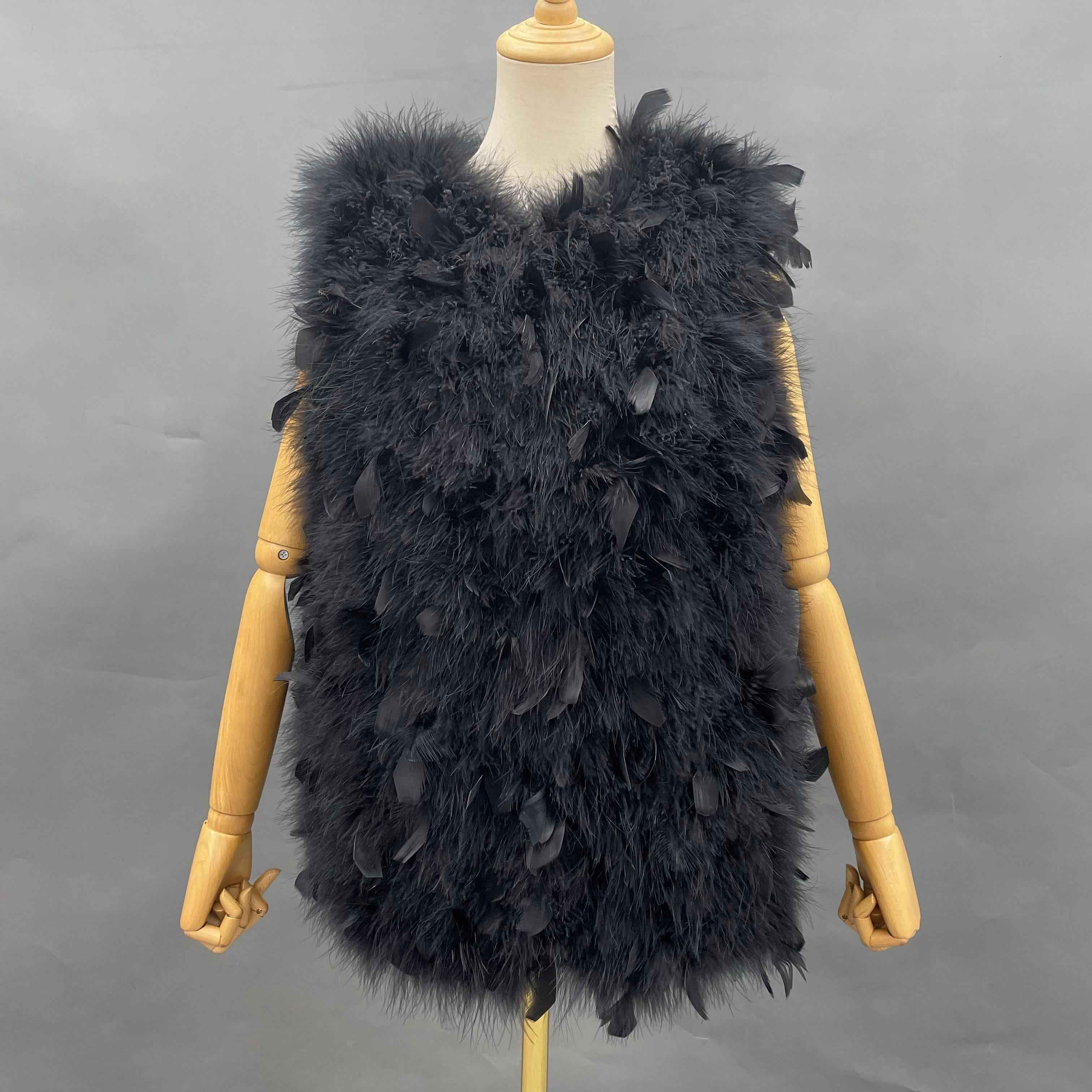 Ostrich & Turkey Feather Mixed Vest - Luxe Textured Statement Piece for Glamorous Occasions Black