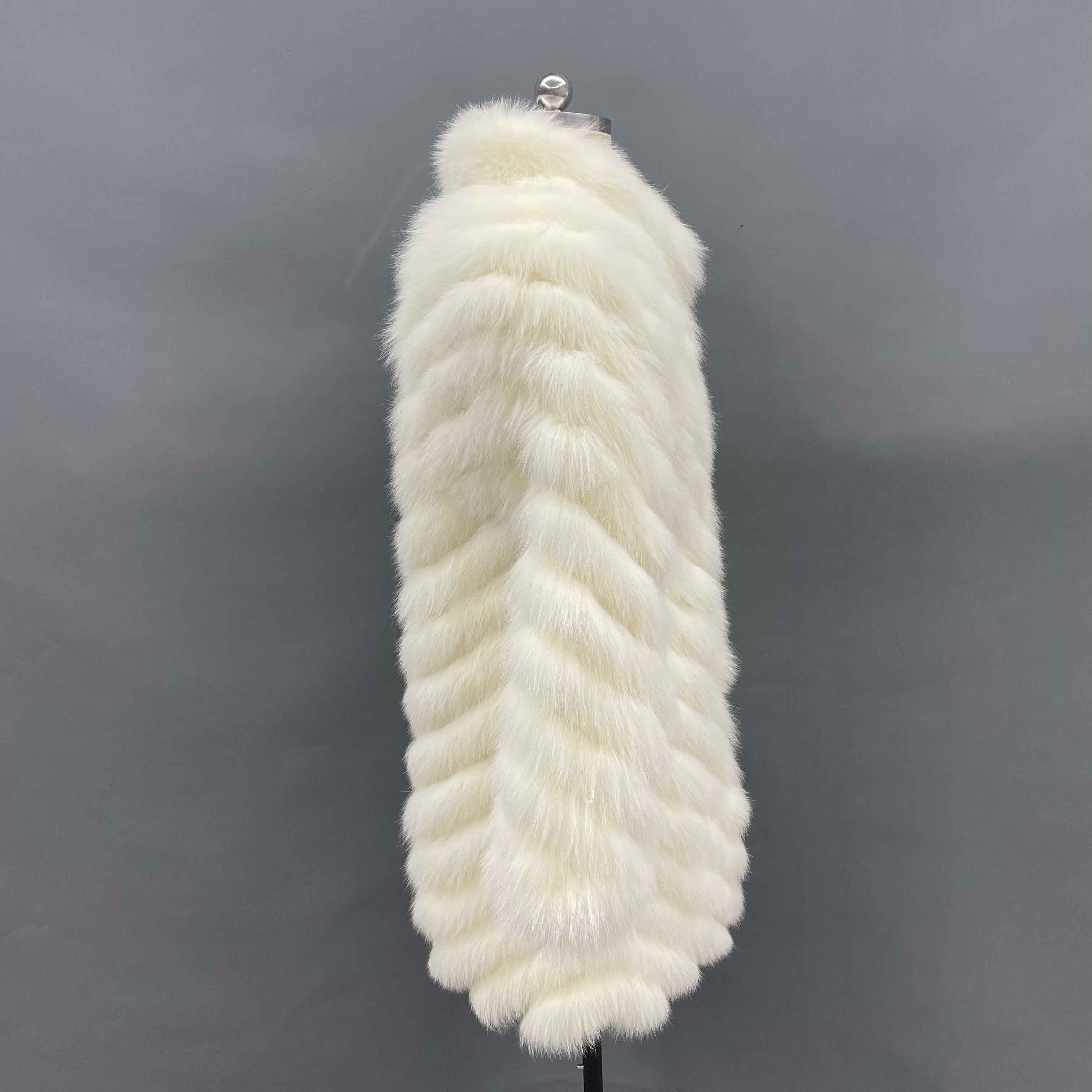 Double-Sided Fox Fur Diagonal Stripe Long Coat