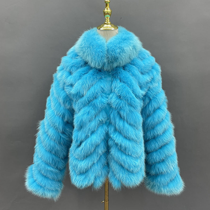 Winter Women Short Wear Two-Sided Real Fox Fur Coat