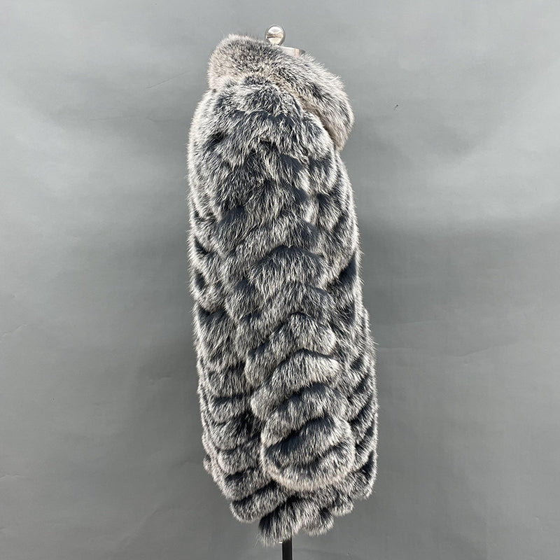 Women's Long Solid Colour Fox Fur Two-Sided Coat