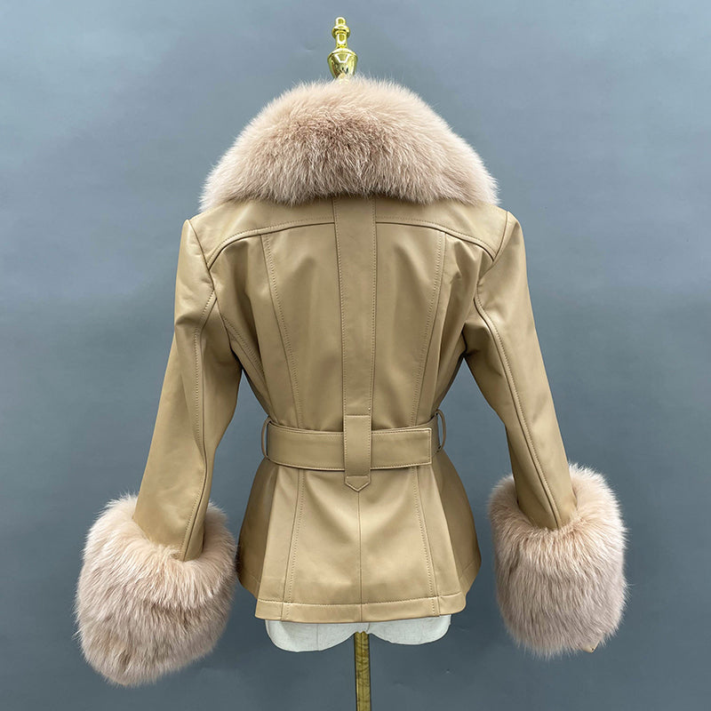 Fox Fur Collar Real Leather Women's New Fashion Jacket