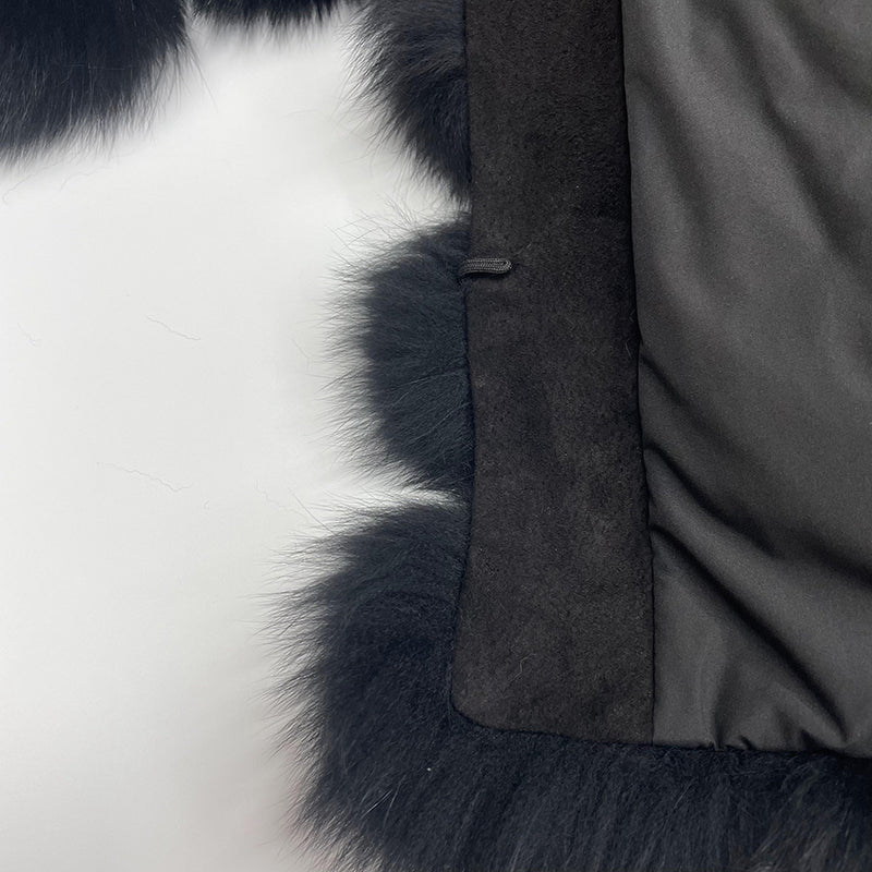 Fashion Women's Solid Color Real Fox Fur Warm Coat With Hat