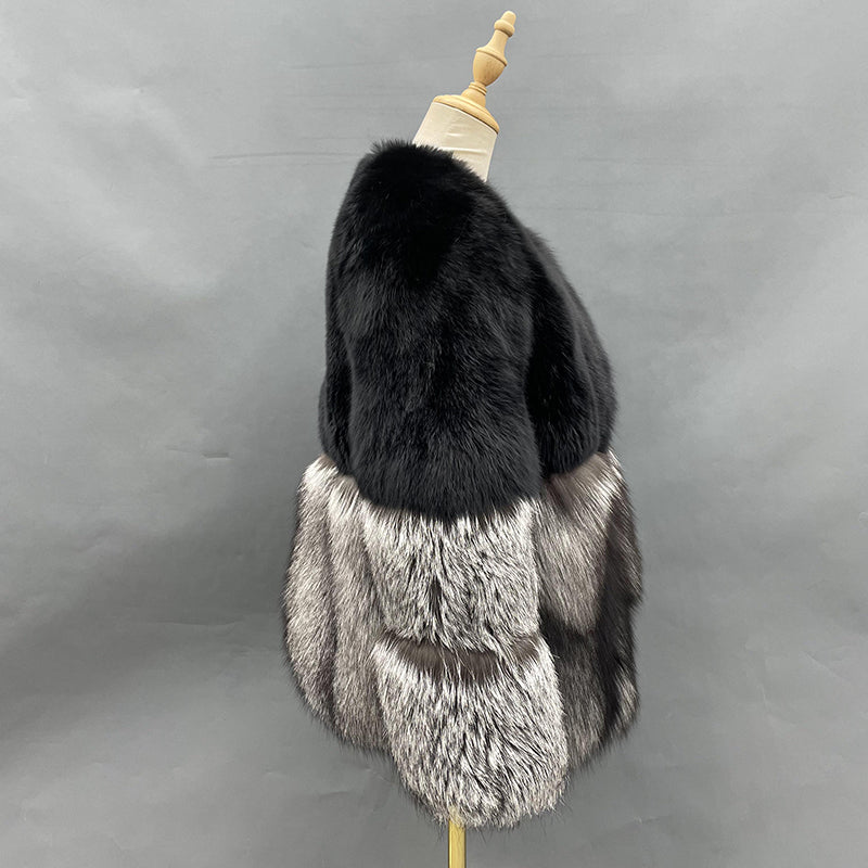 Winter Women's Luxury Premium Spliced Silver Fox Real Fur Coat