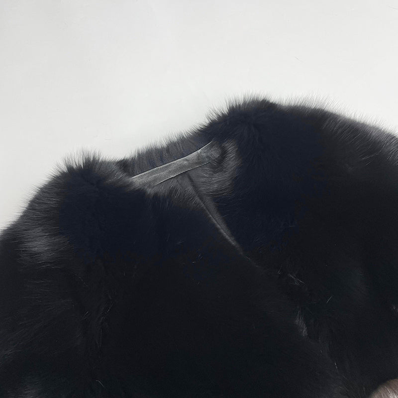 Winter Women's Luxury Premium Spliced Silver Fox Real Fur Coat