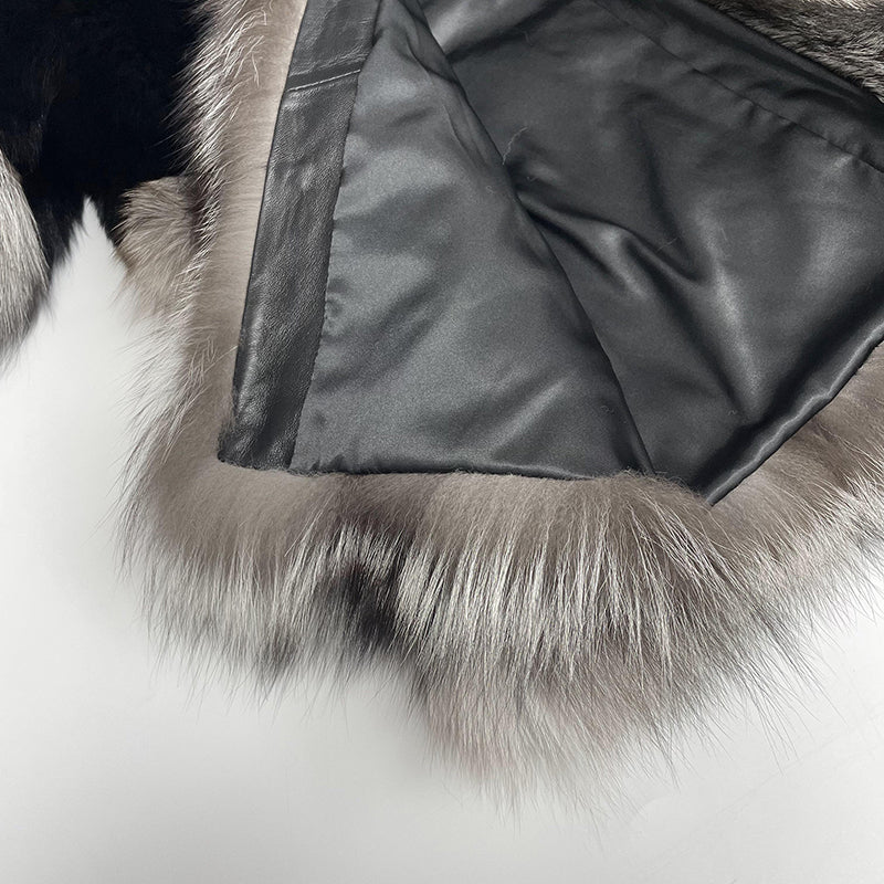 Winter Women's Luxury Premium Spliced Silver Fox Real Fur Coat