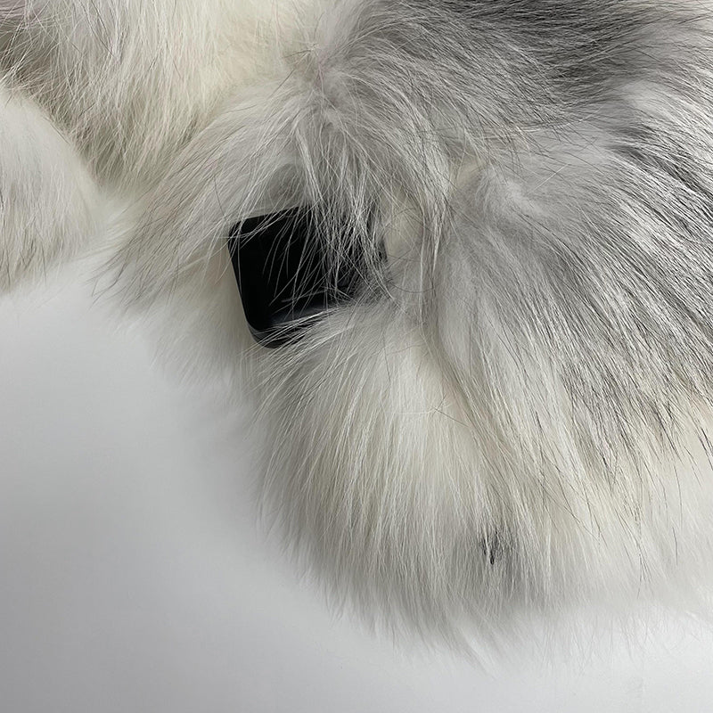 Round Neck Short Genuine Fur Fox Fur Women's Short Casual Coat
