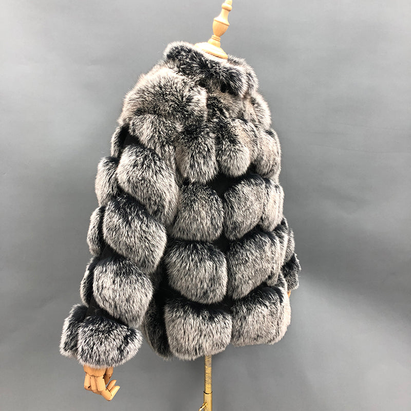 Winter Luxury Blue Fox Coat Real Fox Fur Women's Fashion Jacket