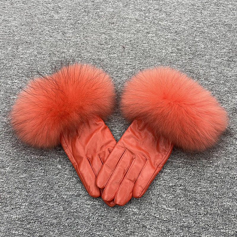 Janefur Raccoon Fur Leather Gloves Multi-color Available F 8