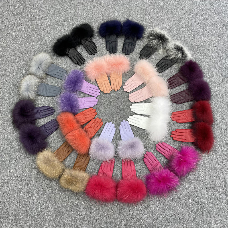 Janefur Raccoon Fur Leather Gloves Multi-color Available